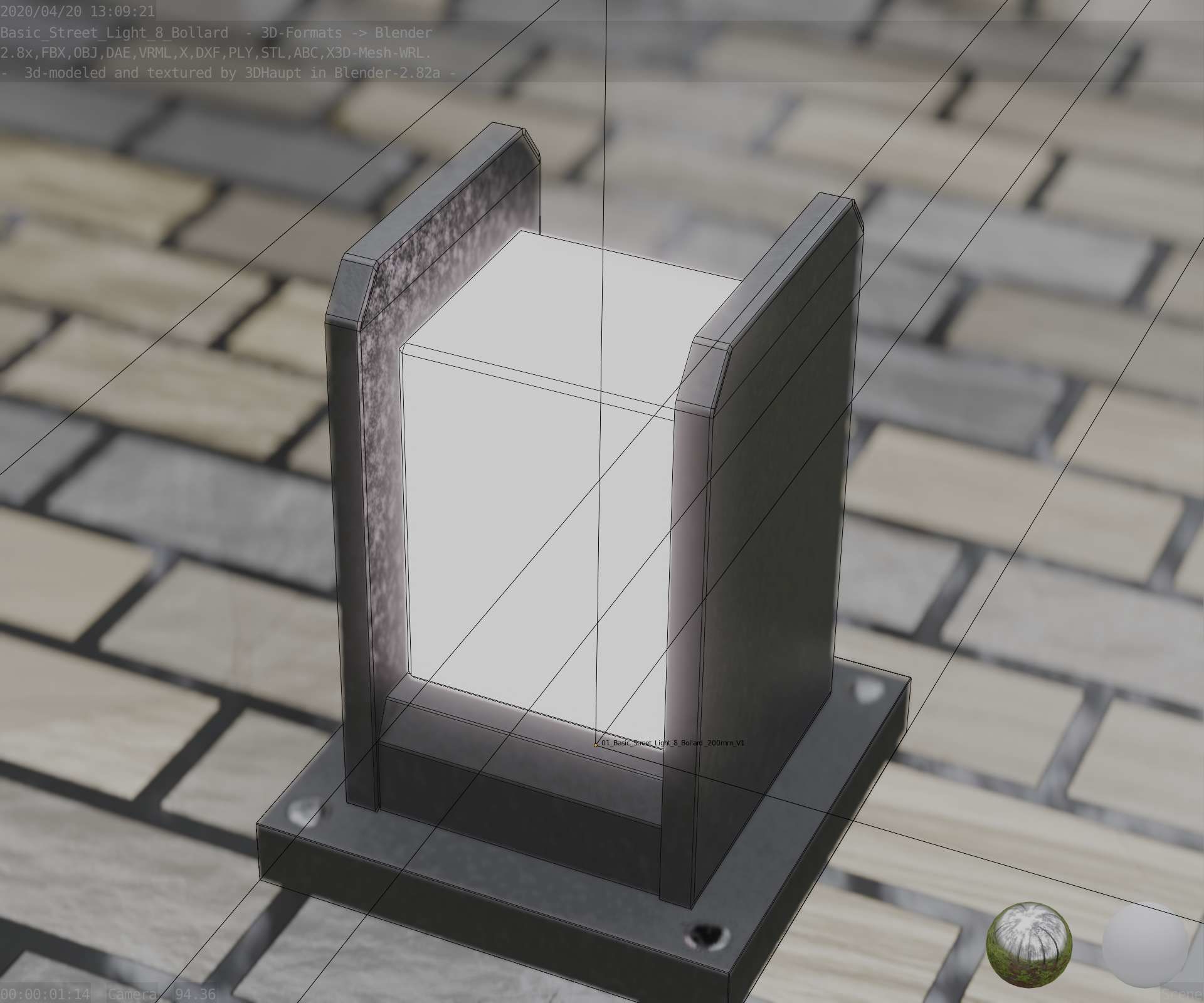 Street Light 8 Bollard 200mm Basic Version 1 Low-poly 3D model_55