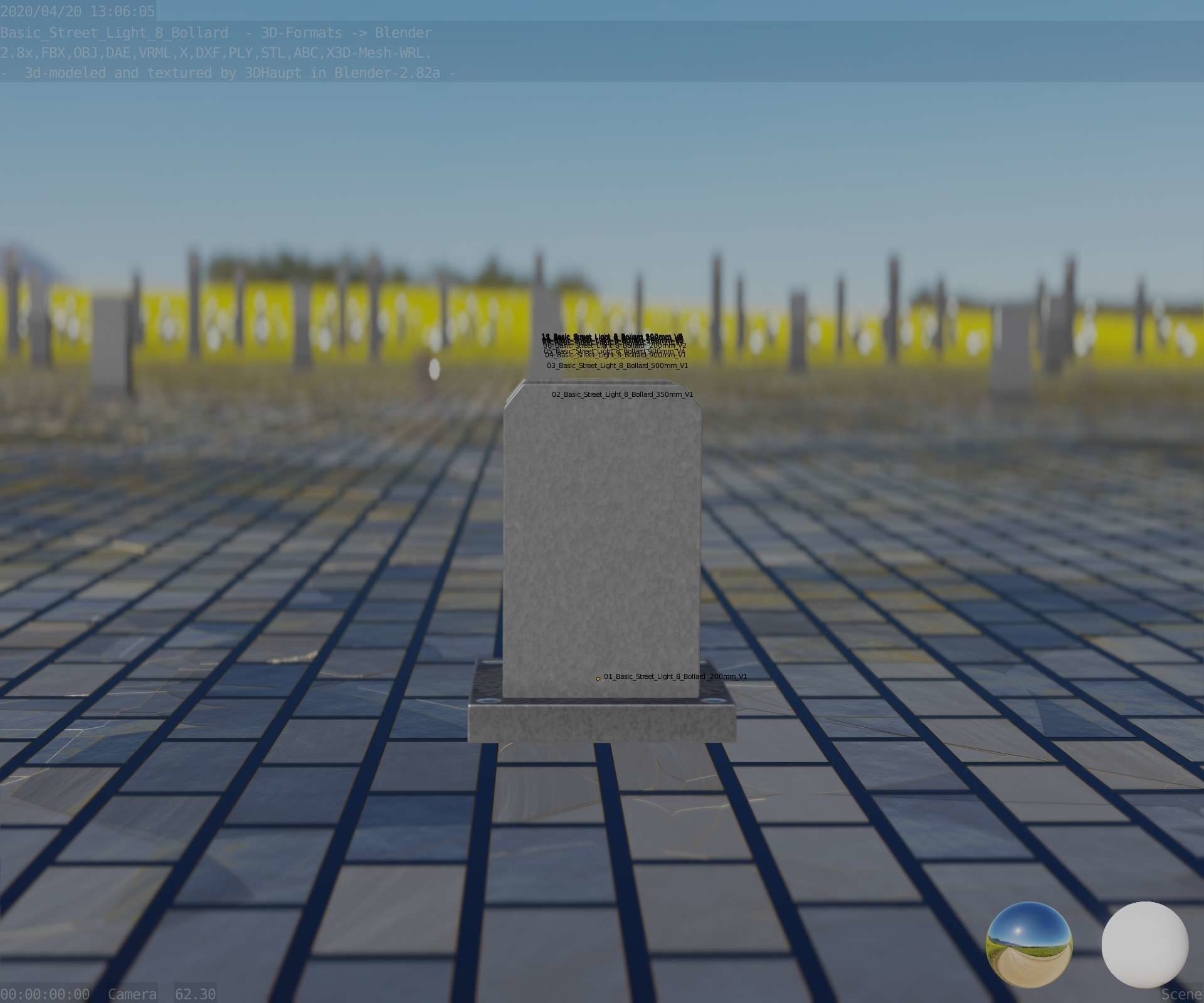 Street Light 8 Bollard 200mm Basic Version 1 Low-poly 3D model_6