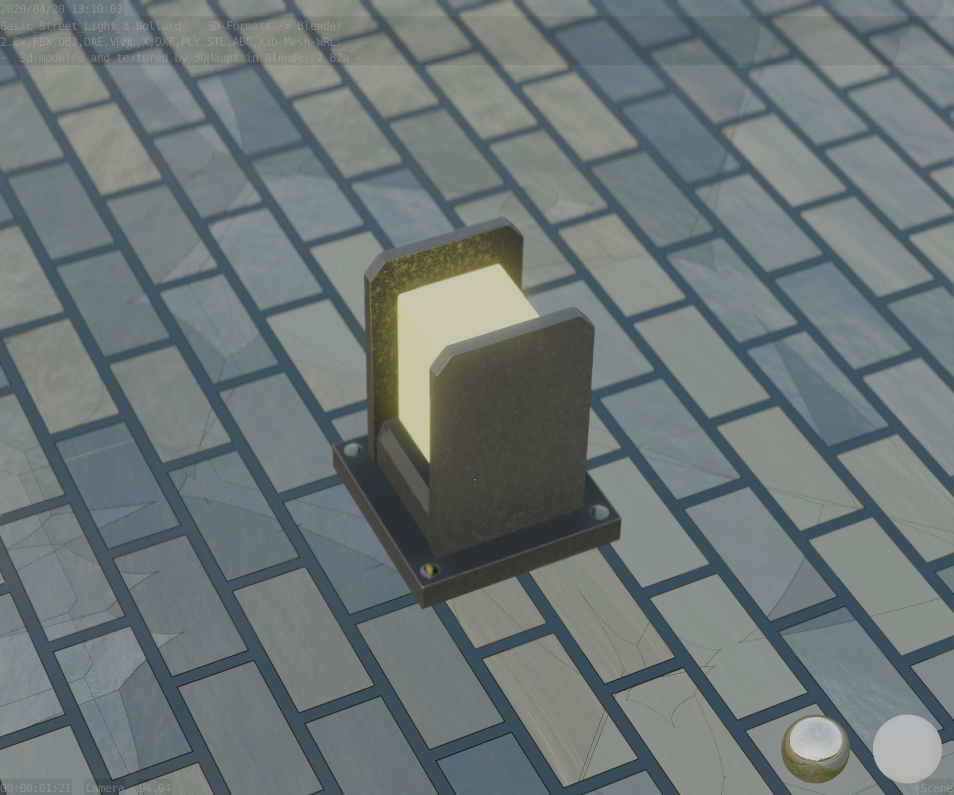 Street Light 8 Bollard 200mm Basic Version 1 Low-poly 3D model_62