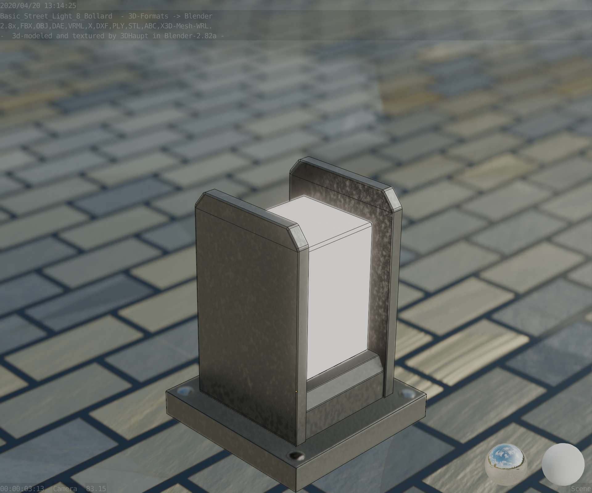 Street Light 8 Bollard 200mm Basic Version 1 Low-poly 3D model_16