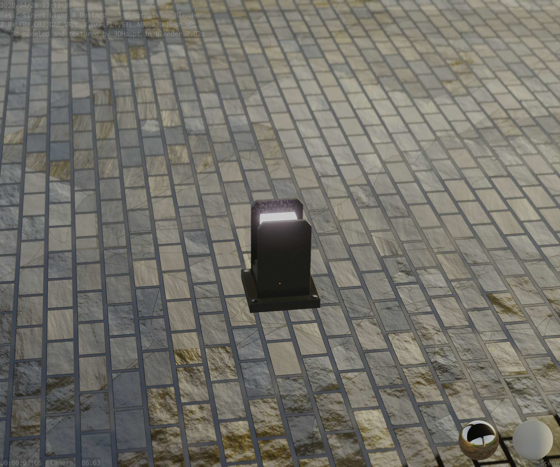 Street Light 8 Bollard 200mm Basic Version 1 Low-poly 3D model_9