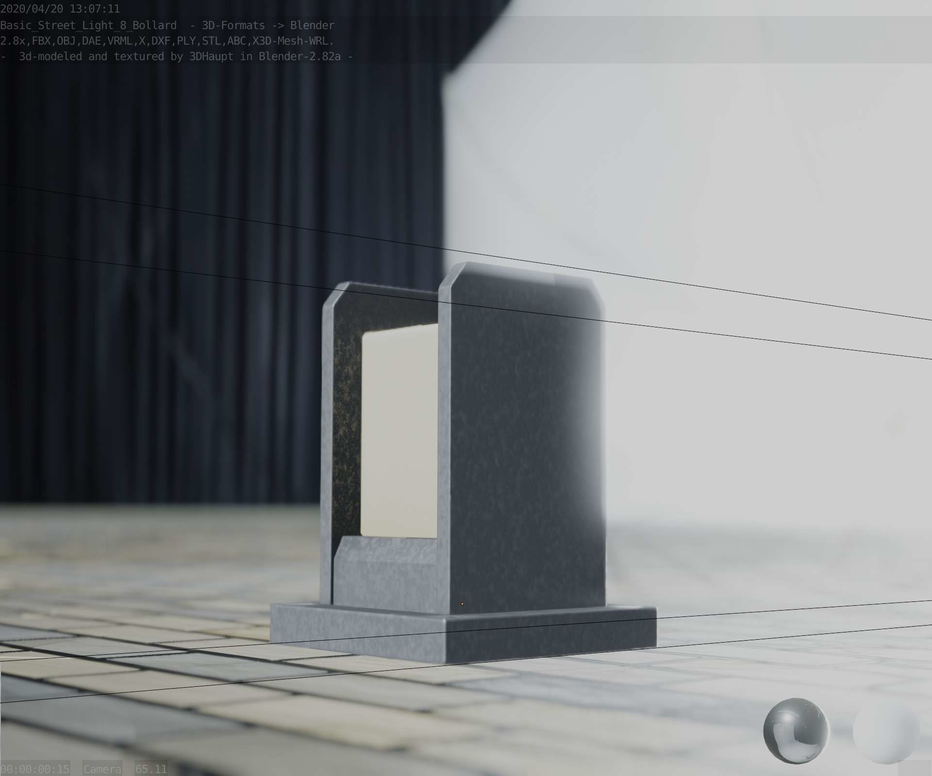 Street Light 8 Bollard 200mm Basic Version 1 Low-poly 3D model_1