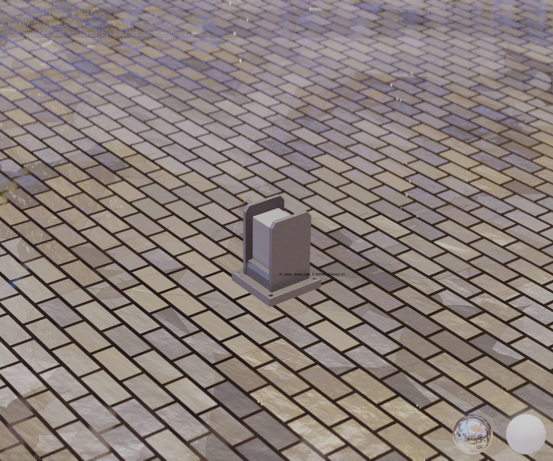 Street Light 8 Bollard 200mm Basic Version 1 Low-poly 3D model_4