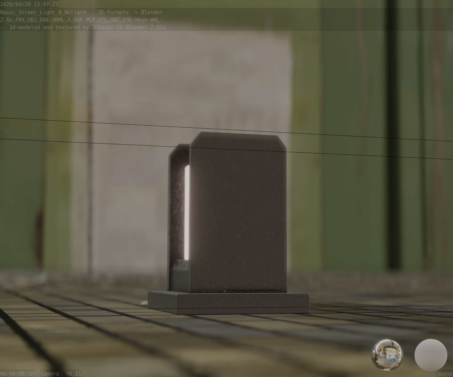 Street Light 8 Bollard 200mm Basic Version 1 Low-poly 3D model_35