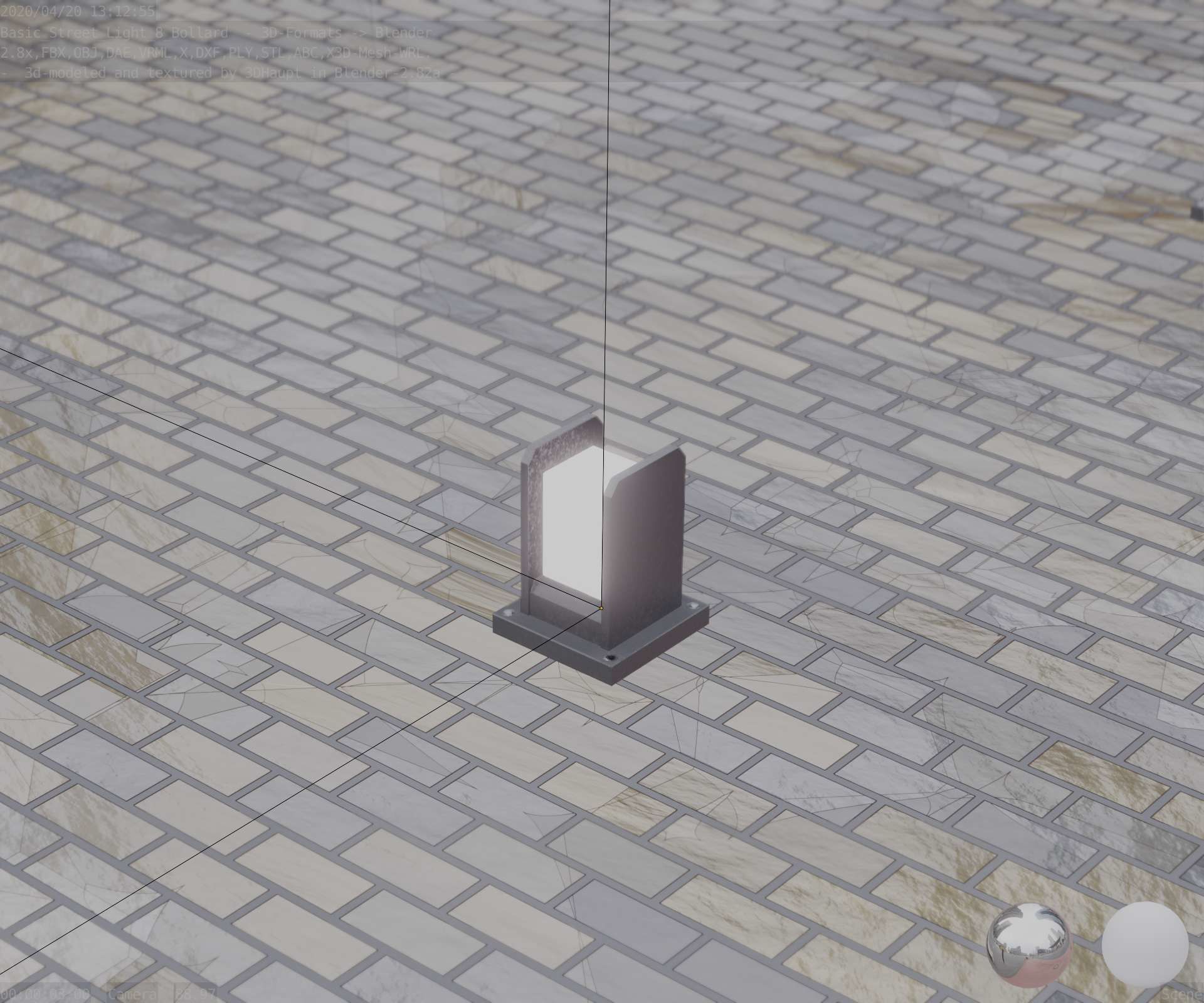 Street Light 8 Bollard 200mm Basic Version 1 Low-poly 3D model_2