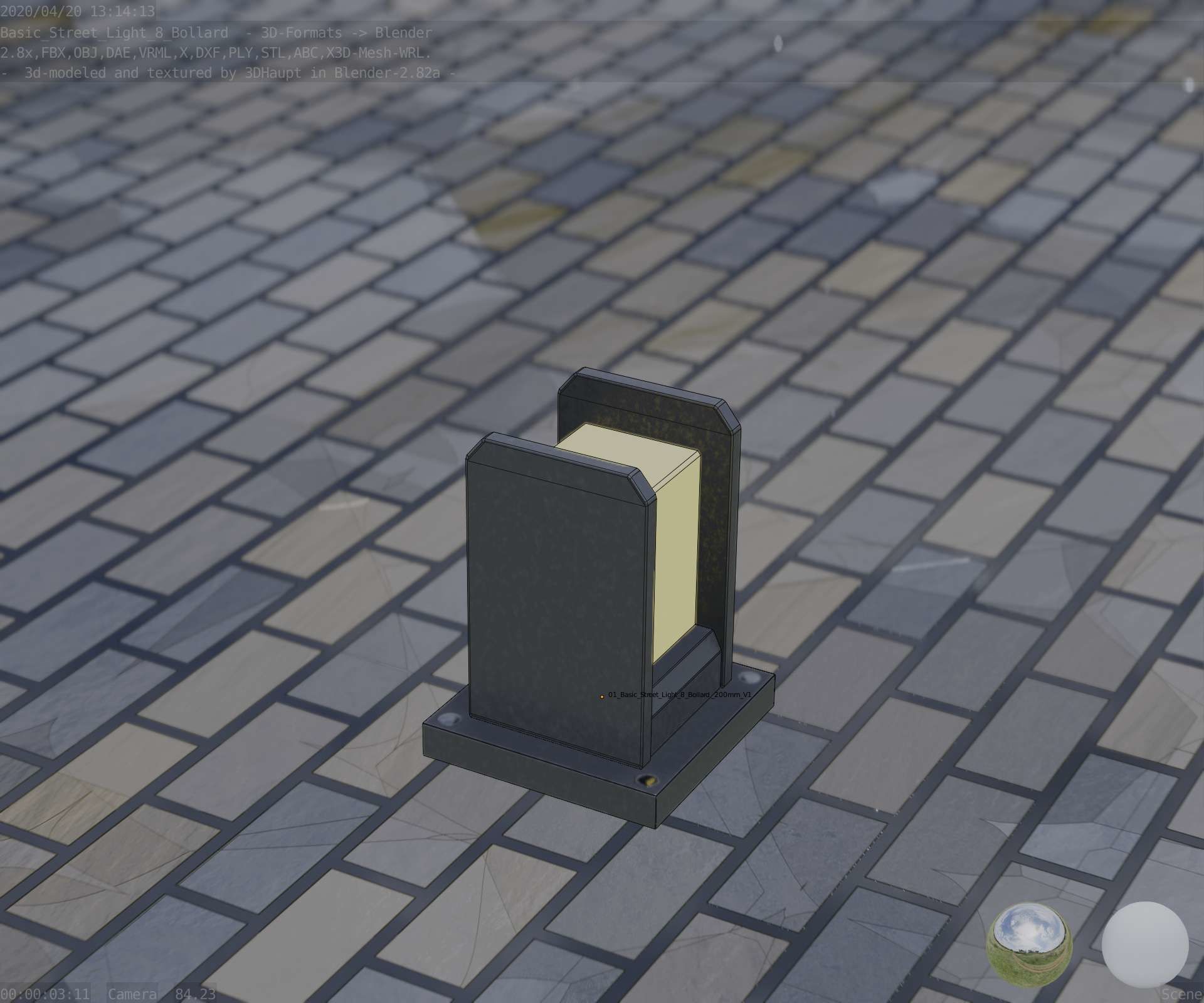 Street Light 8 Bollard 200mm Basic Version 1 Low-poly 3D model_14