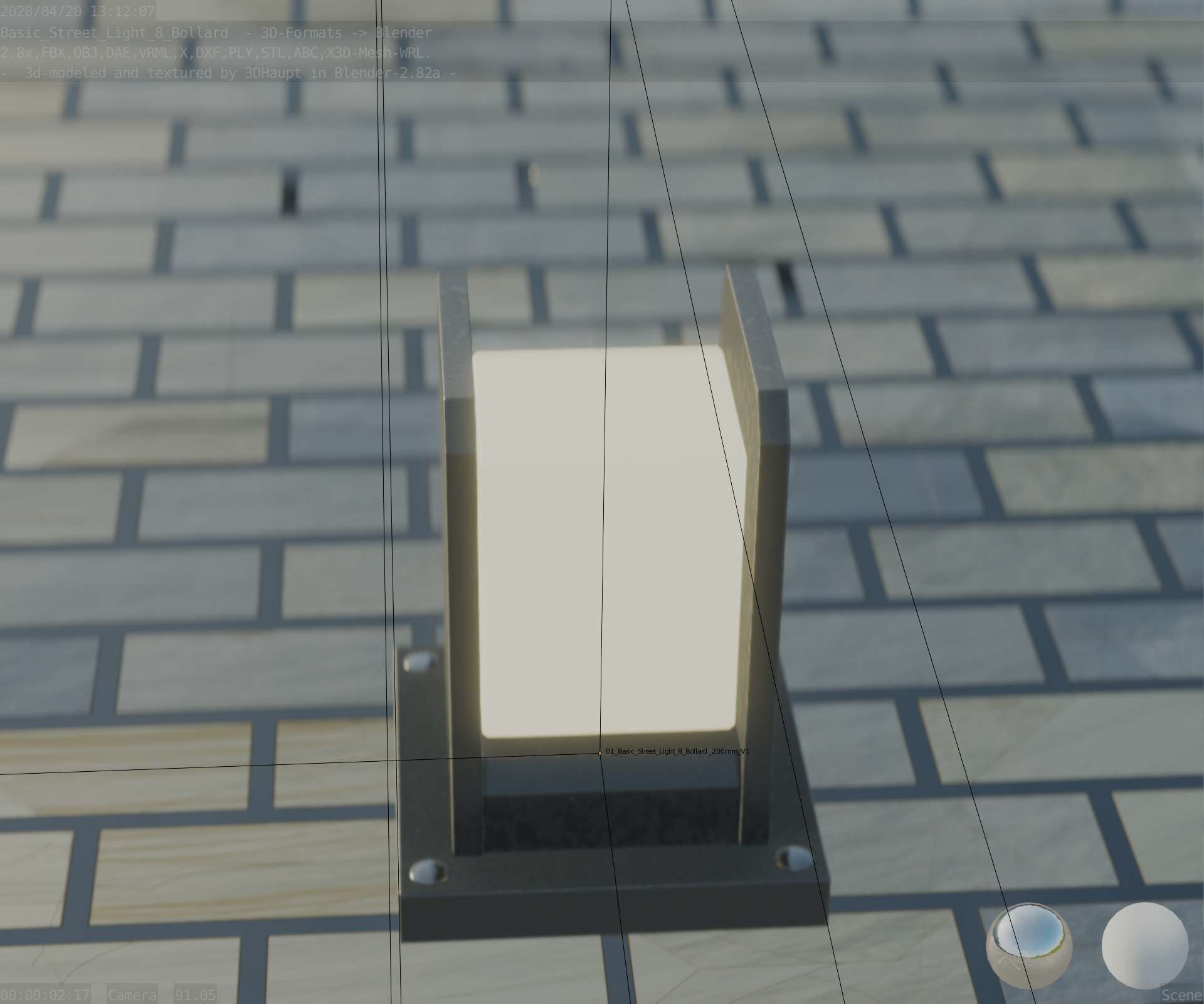 Street Light 8 Bollard 200mm Basic Version 1 Low-poly 3D model_82