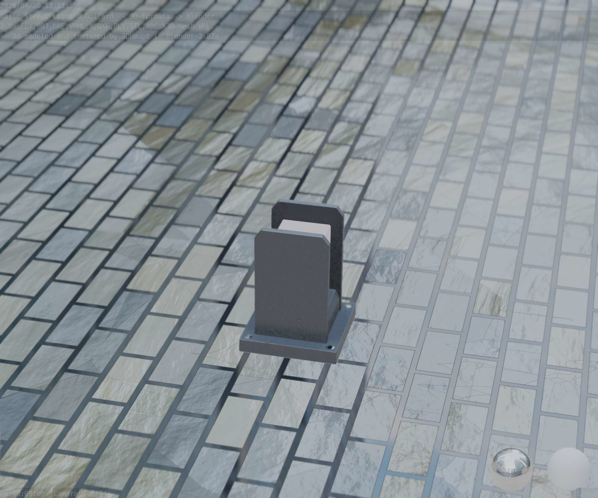 Street Light 8 Bollard 200mm Basic Version 1 Low-poly 3D model_12