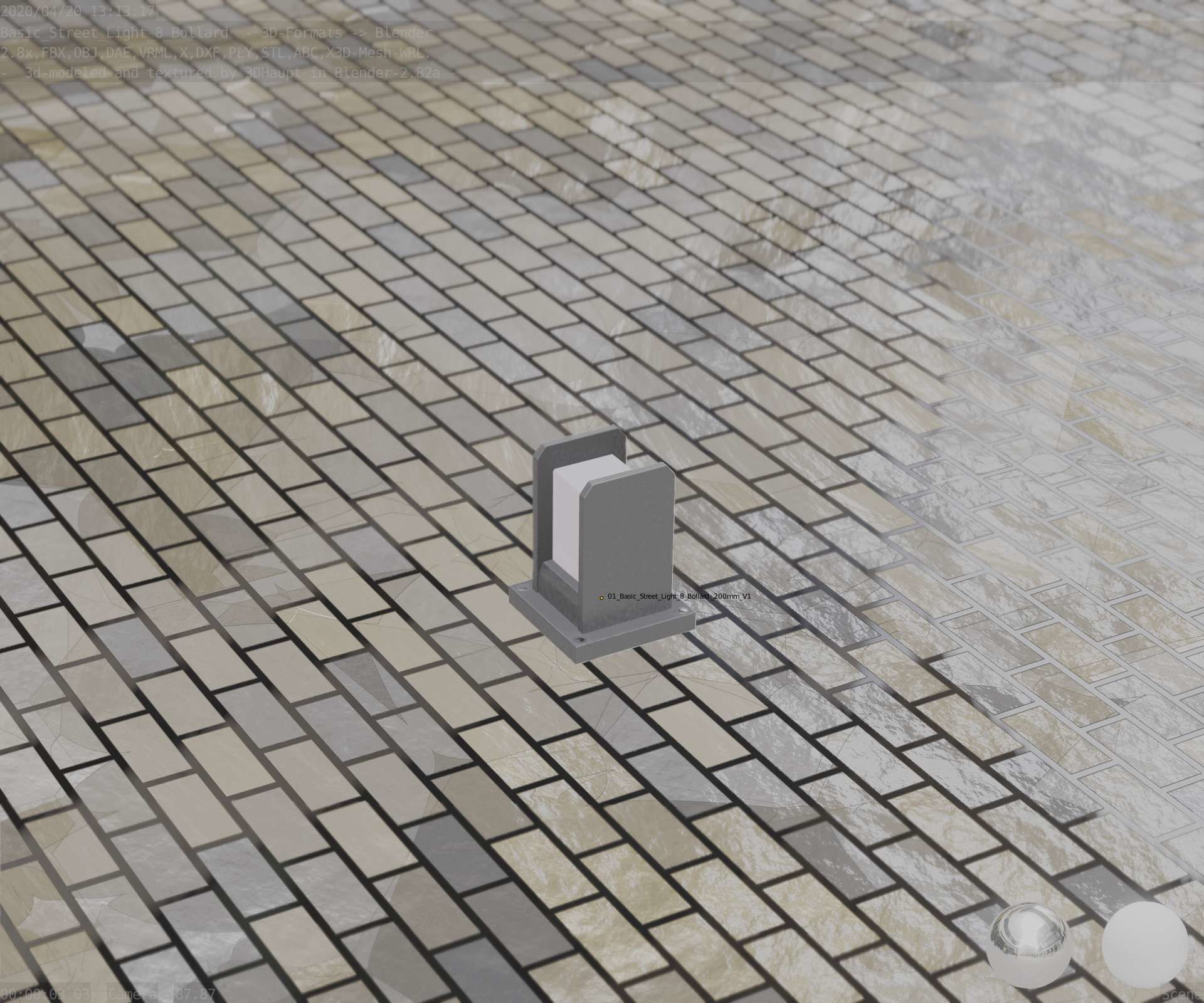 Street Light 8 Bollard 200mm Basic Version 1 Low-poly 3D model_5