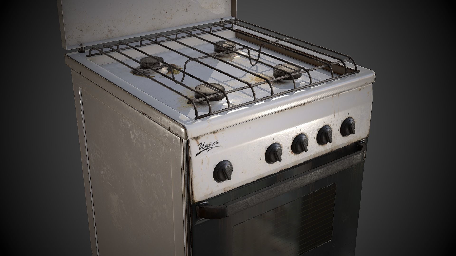 Stove with four burners and oven Low-poly 3D model_7