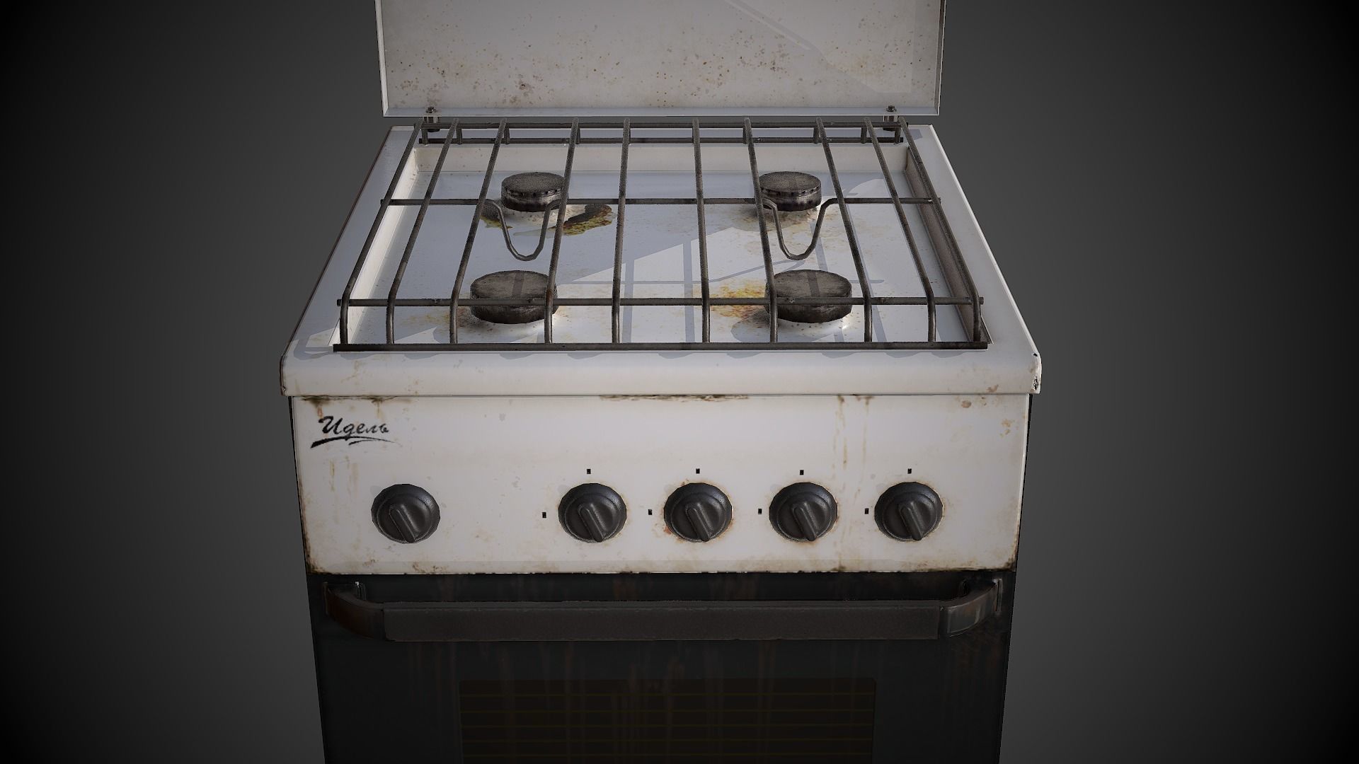 Stove with four burners and oven Low-poly 3D model_2
