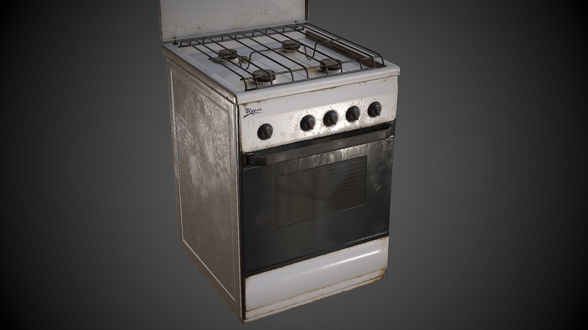 Stove with four burners and oven Low-poly 3D model_5