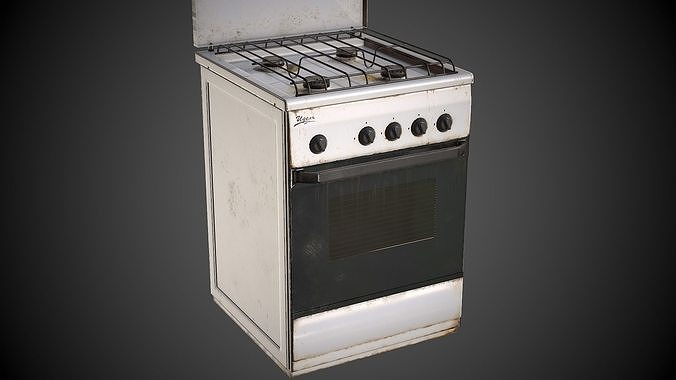 Stove with four burners and oven Low-poly 3D model