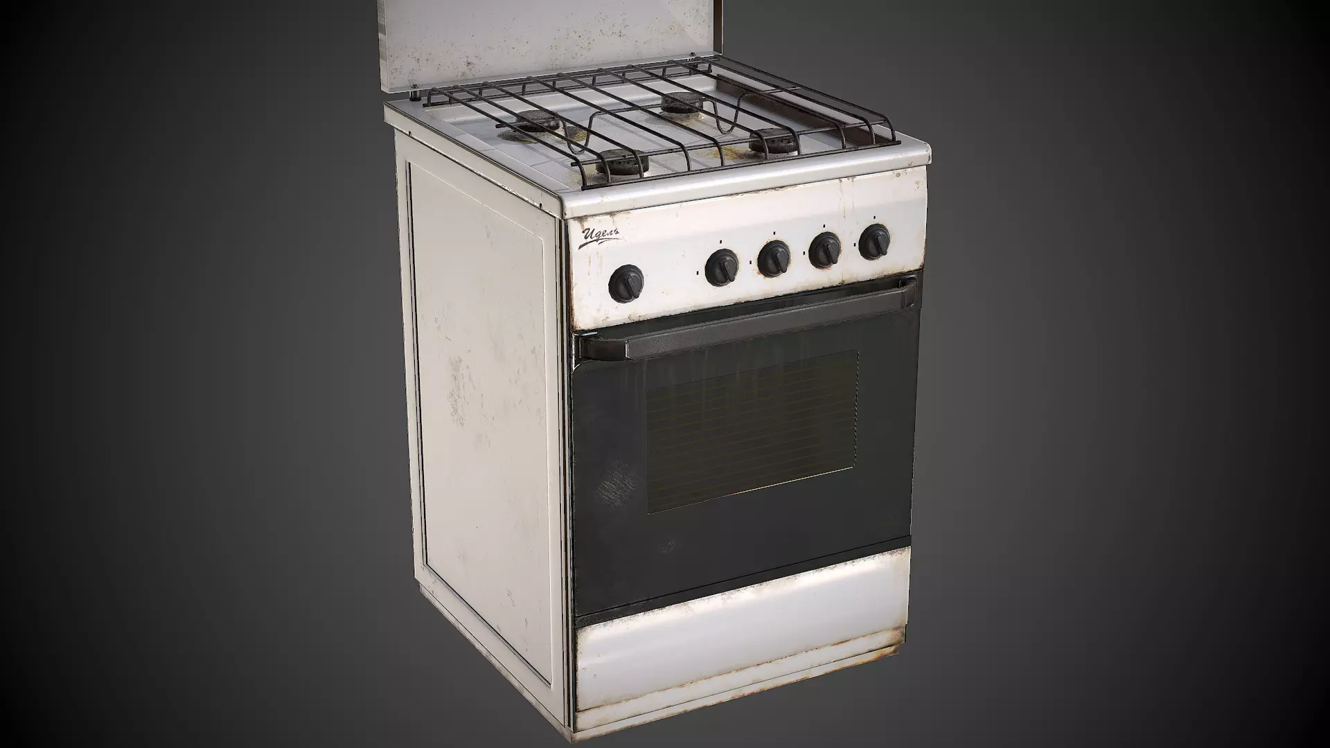 Stove with four burners and oven Low-poly 3D model_0
