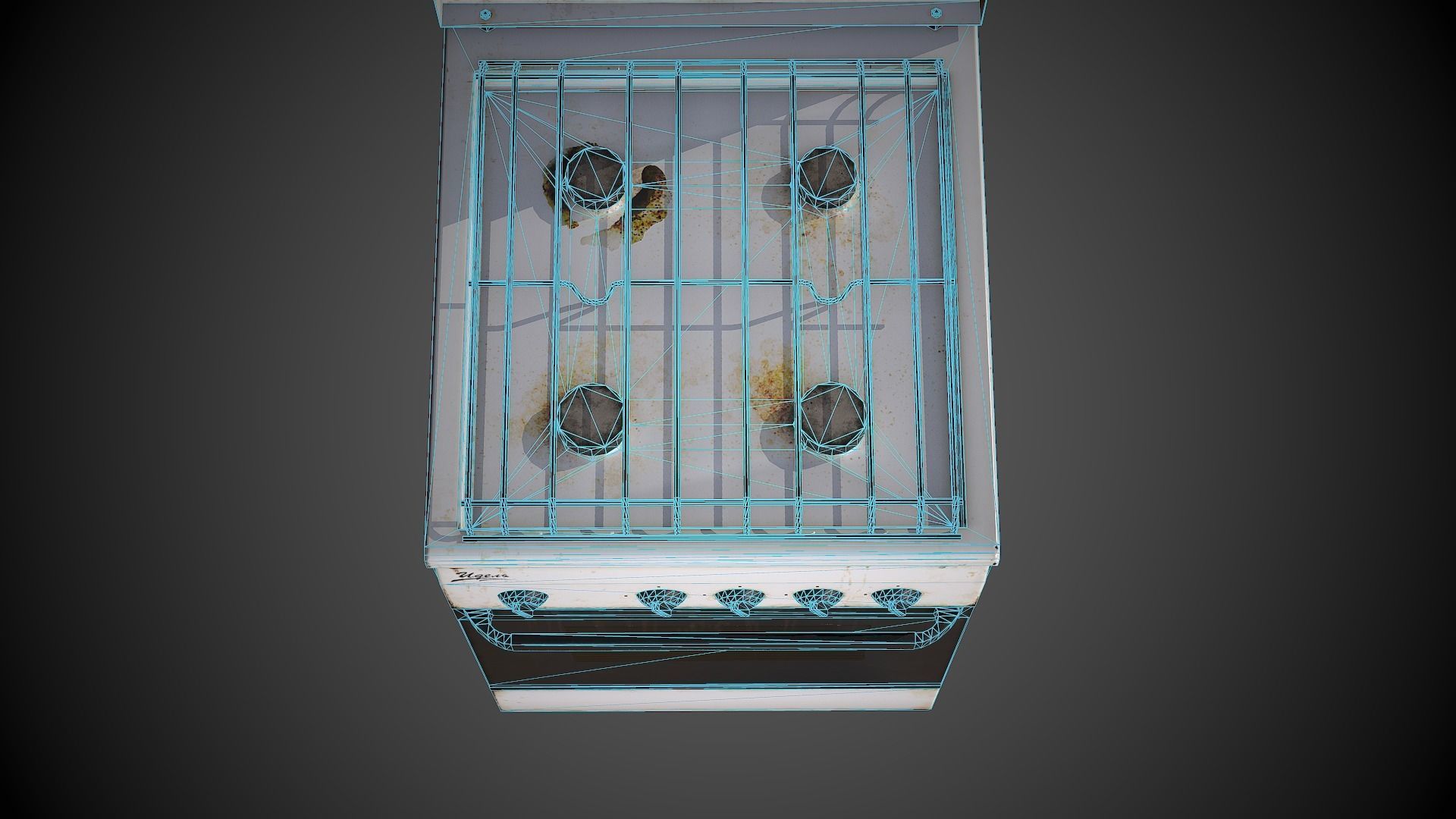 Stove with four burners and oven Low-poly 3D model_12