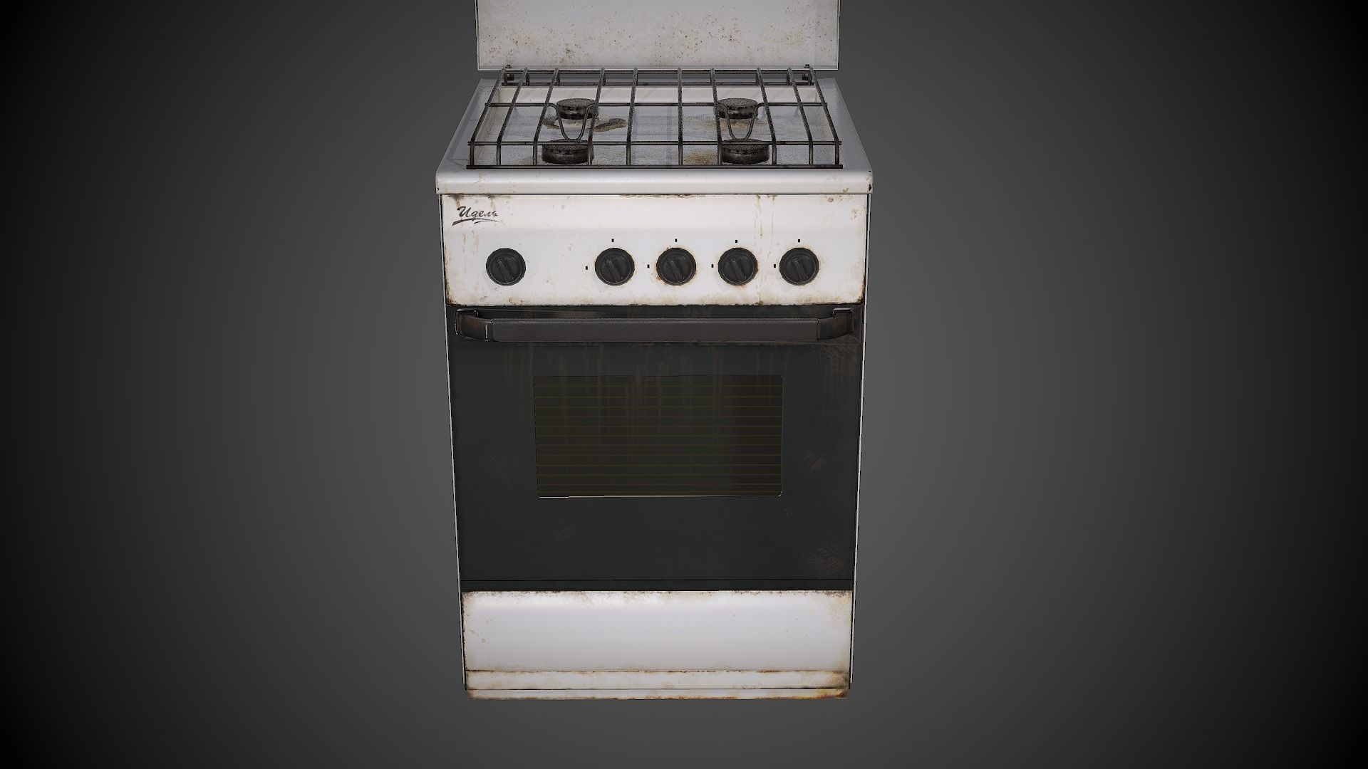 Stove with four burners and oven Low-poly 3D model_6