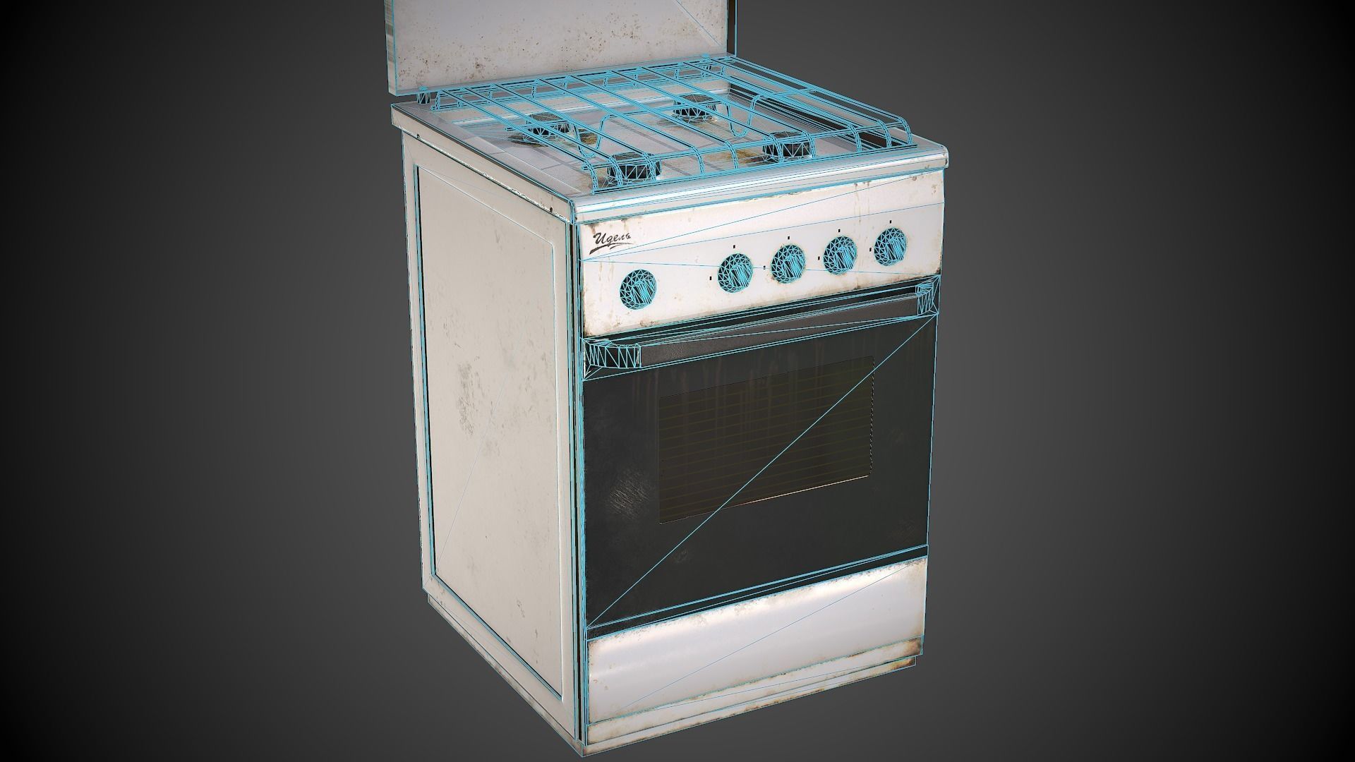 Stove with four burners and oven Low-poly 3D model_10