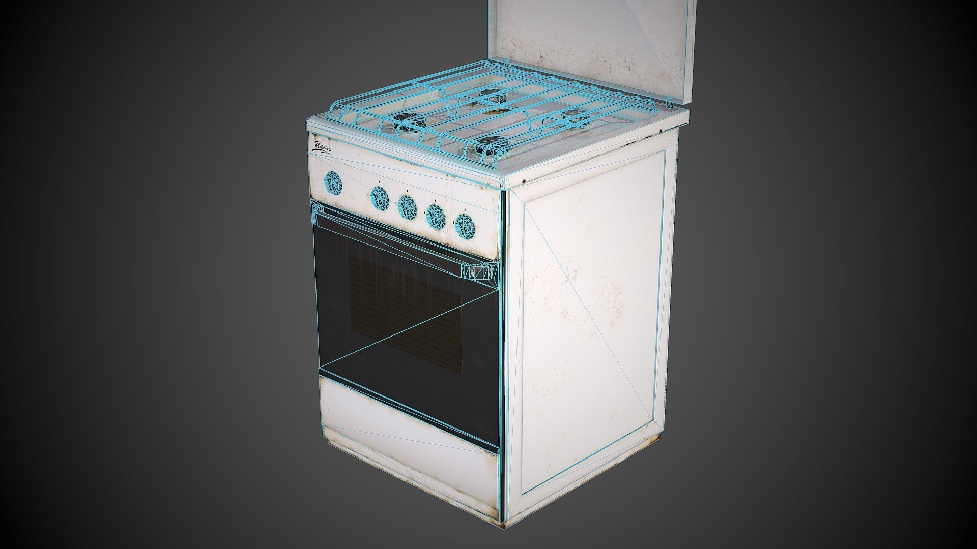 Stove with four burners and oven Low-poly 3D model_11