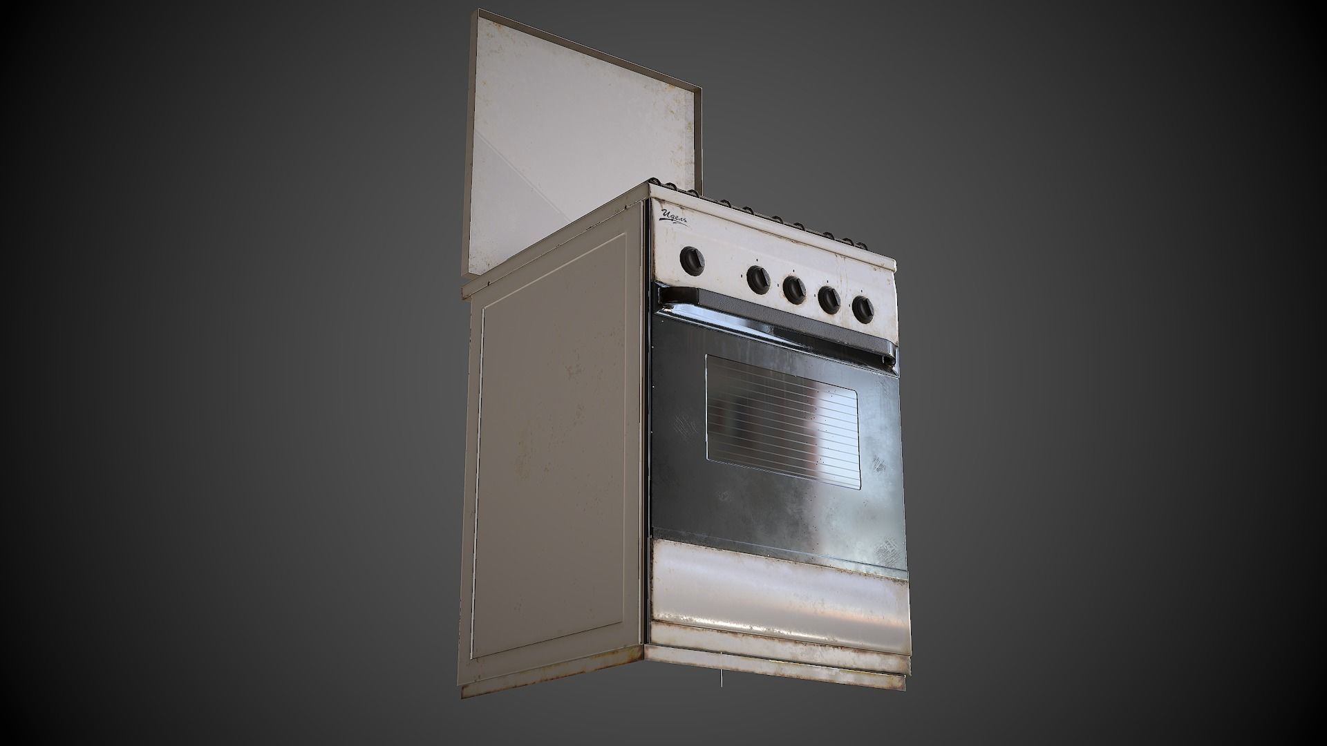 Stove with four burners and oven Low-poly 3D model_8