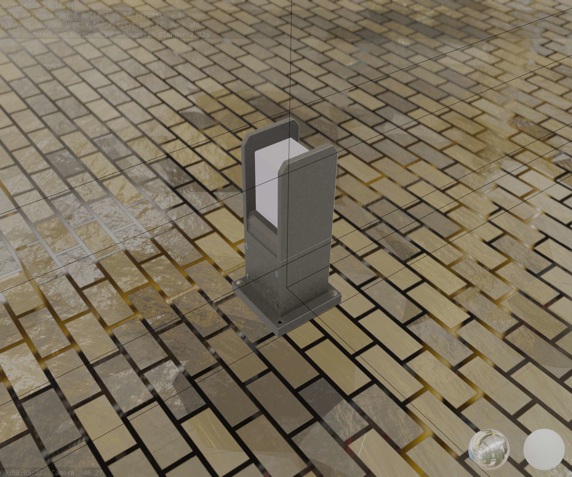 Street Light 8 Bollard 350mm Basic Version 1 Low-poly 3D model_65