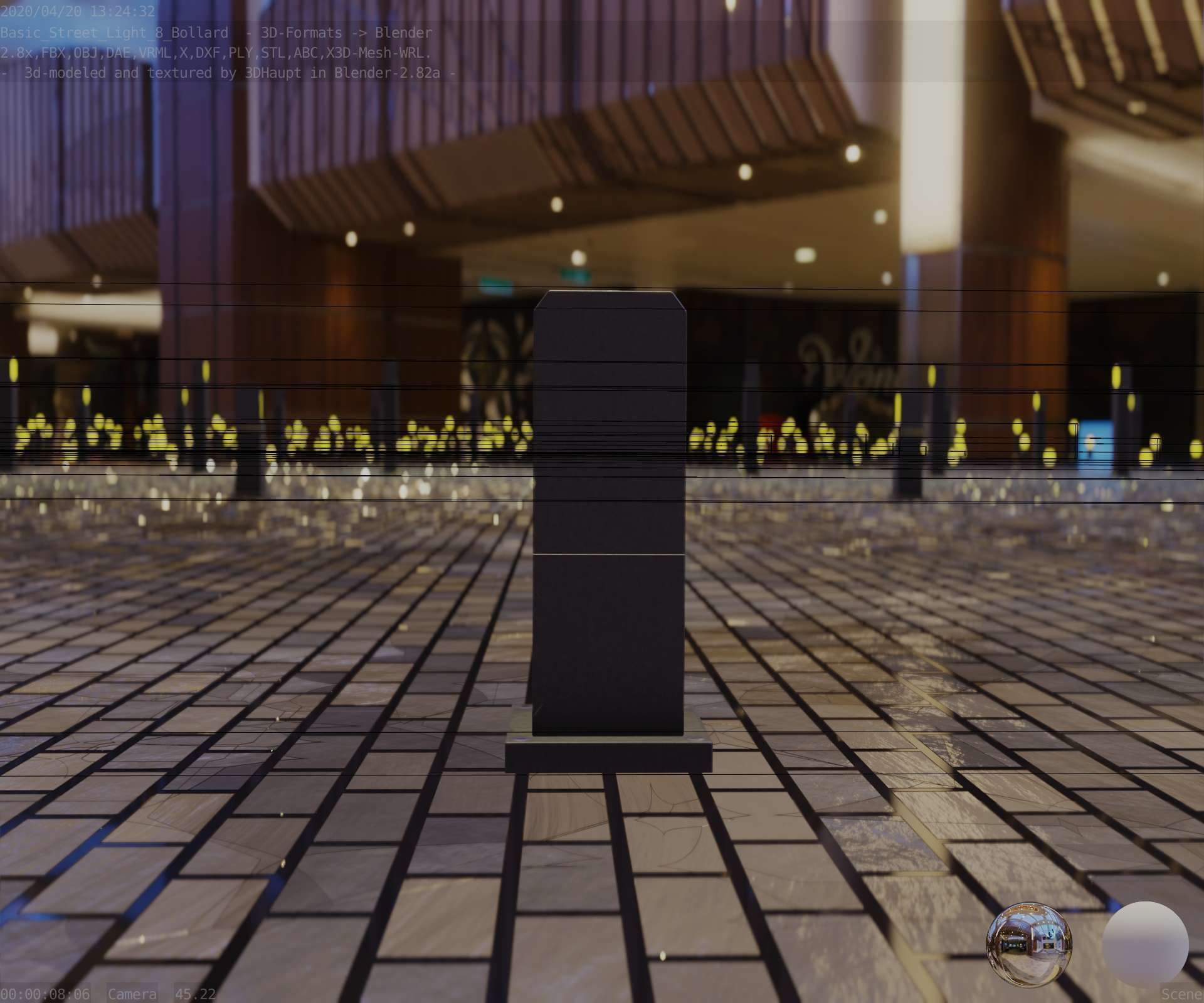Street Light 8 Bollard 350mm Basic Version 1 Low-poly 3D model_98