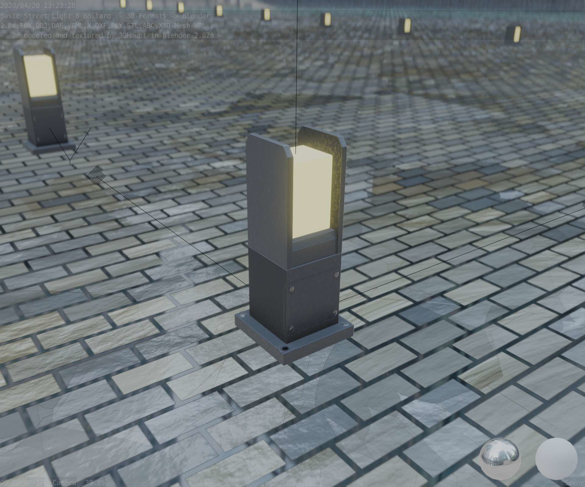 Street Light 8 Bollard 350mm Basic Version 1 Low-poly 3D model_13