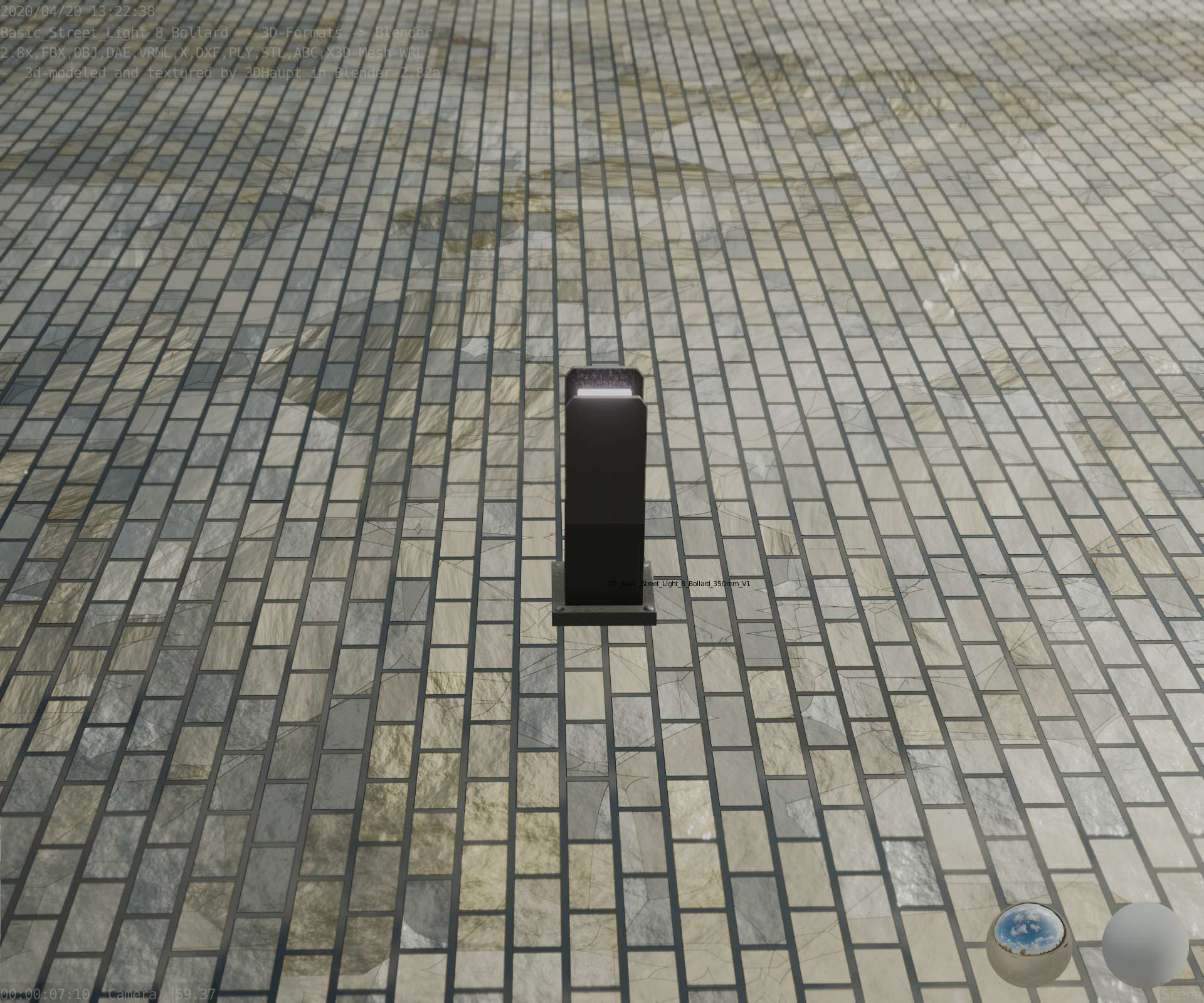 Street Light 8 Bollard 350mm Basic Version 1 Low-poly 3D model_6