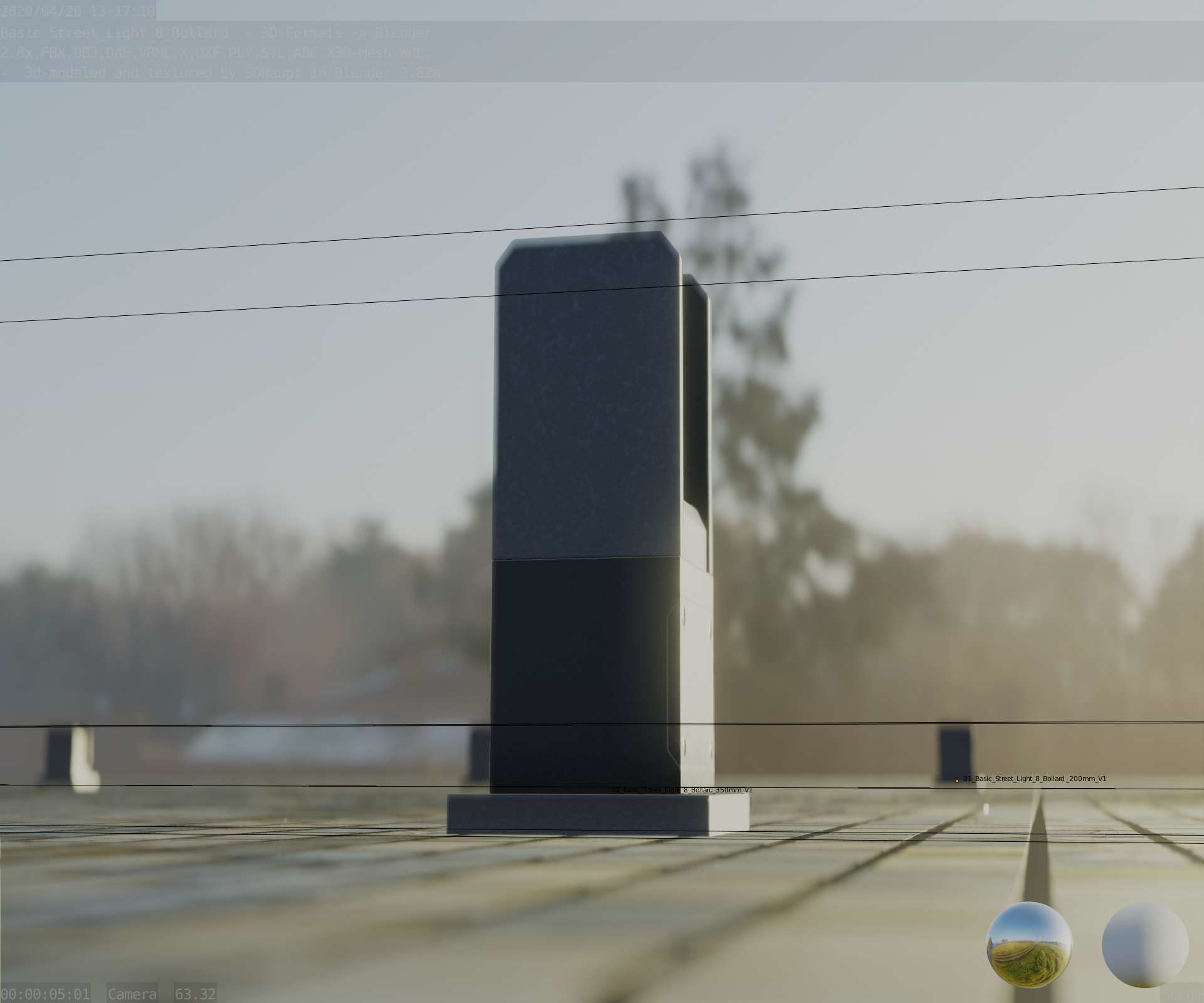Street Light 8 Bollard 350mm Basic Version 1 Low-poly 3D model_45