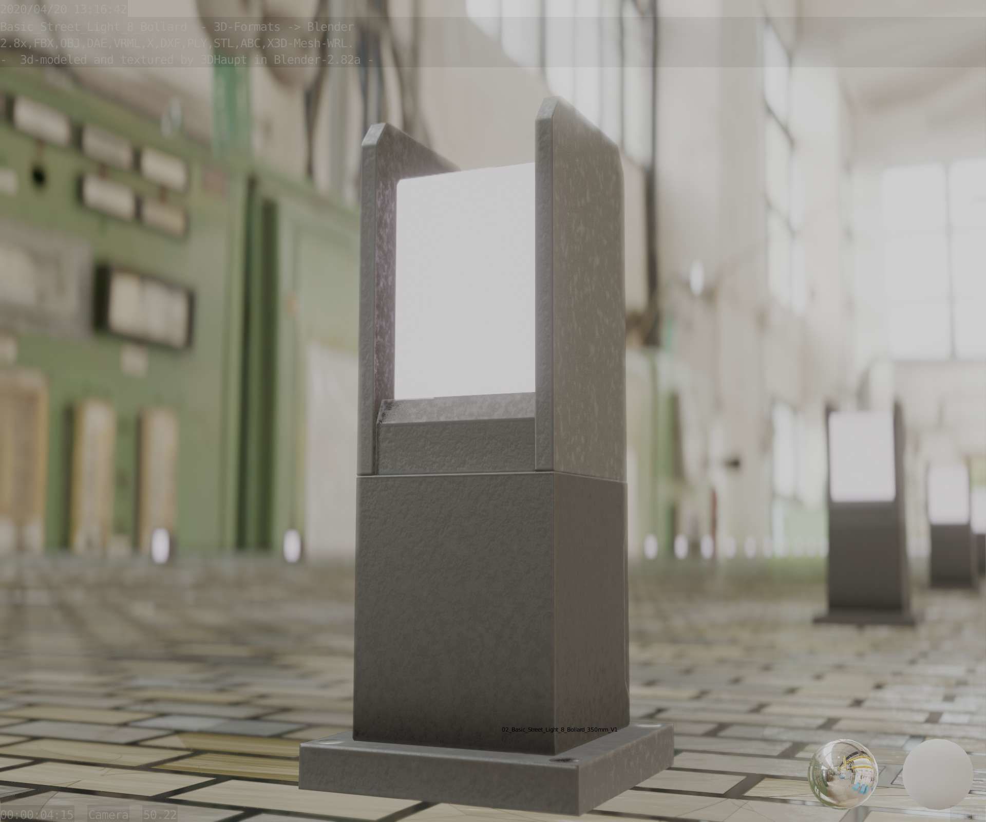 Street Light 8 Bollard 350mm Basic Version 1 Low-poly 3D model_35