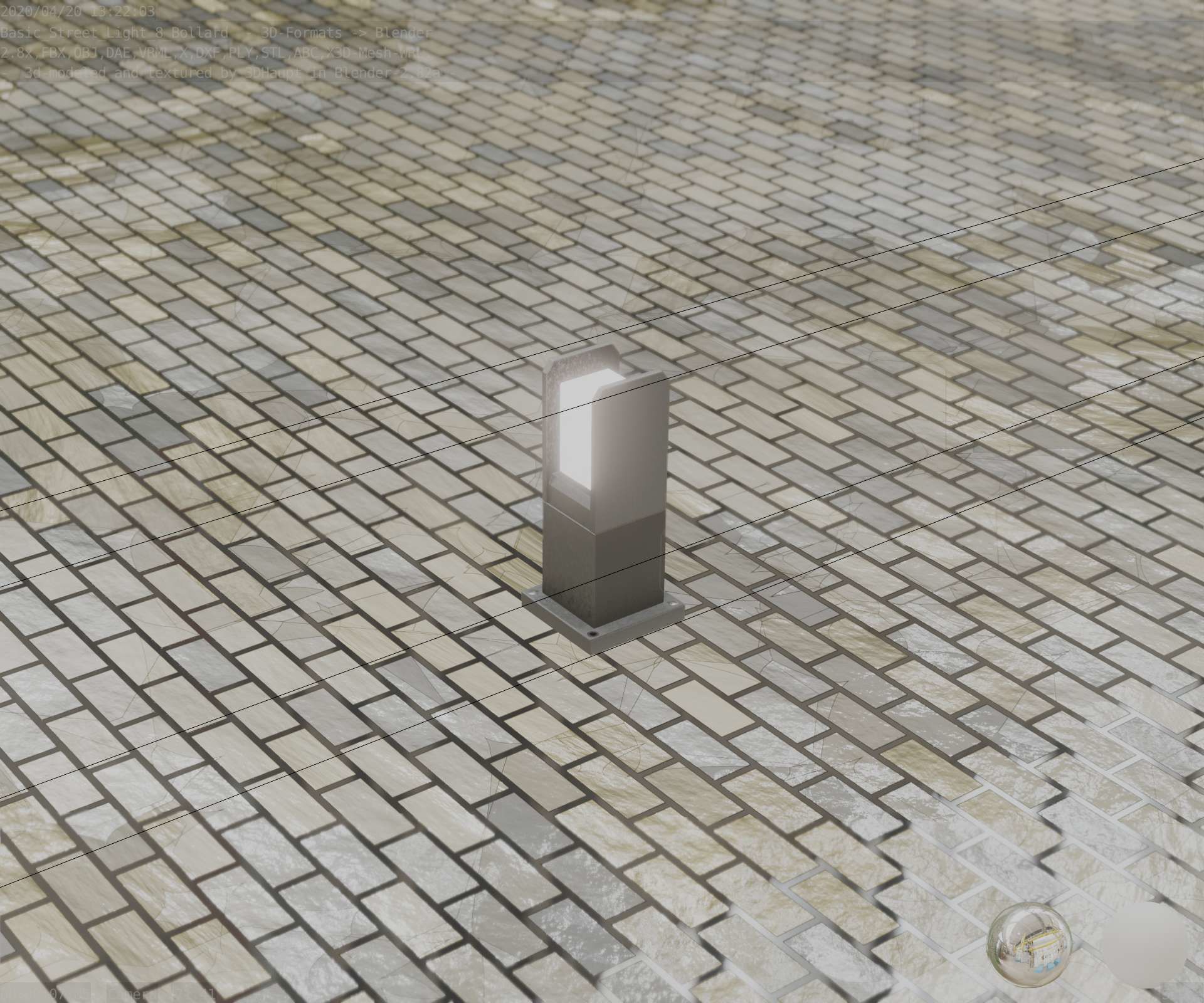 Street Light 8 Bollard 350mm Basic Version 1 Low-poly 3D model_1