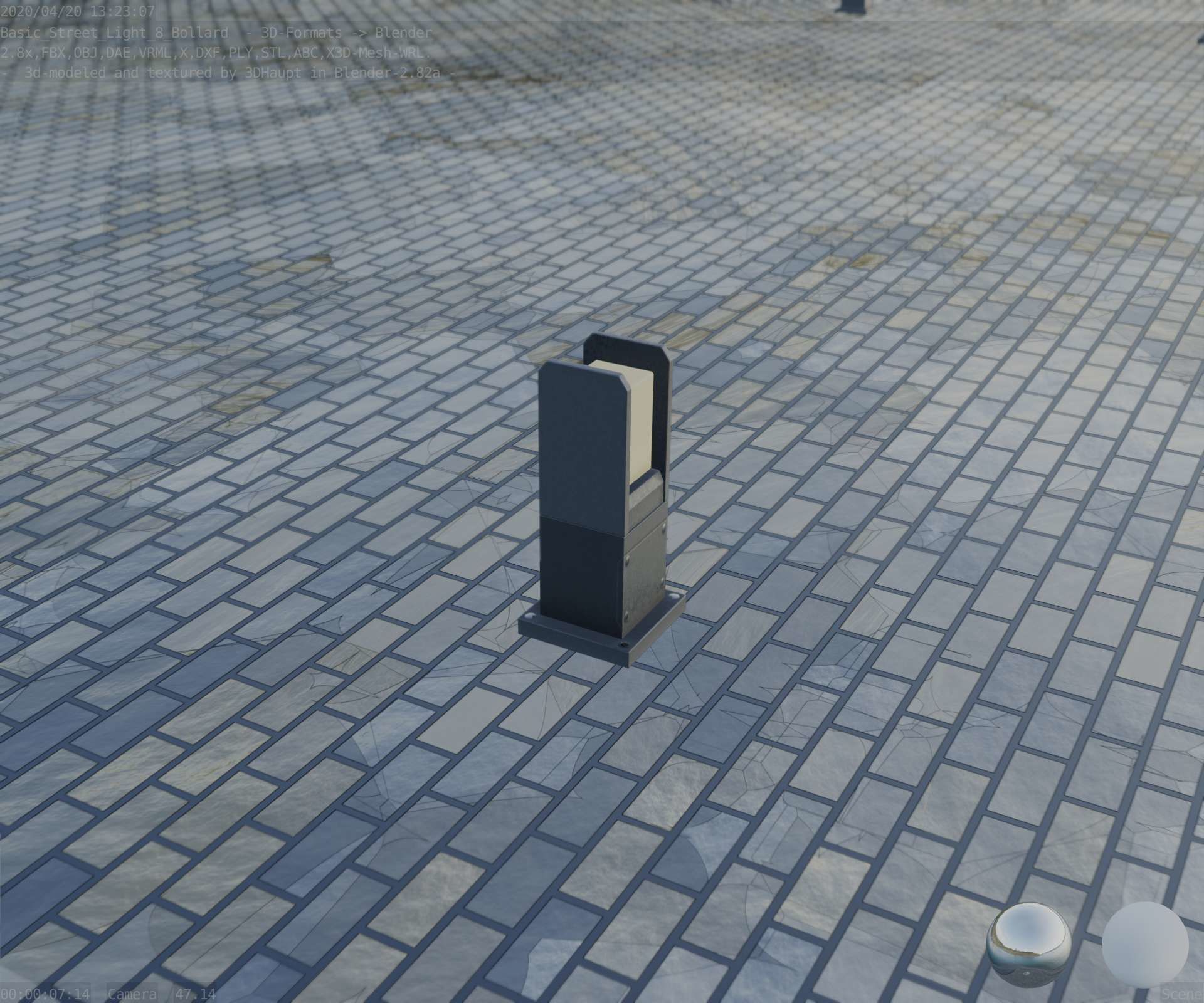 Street Light 8 Bollard 350mm Basic Version 1 Low-poly 3D model_10