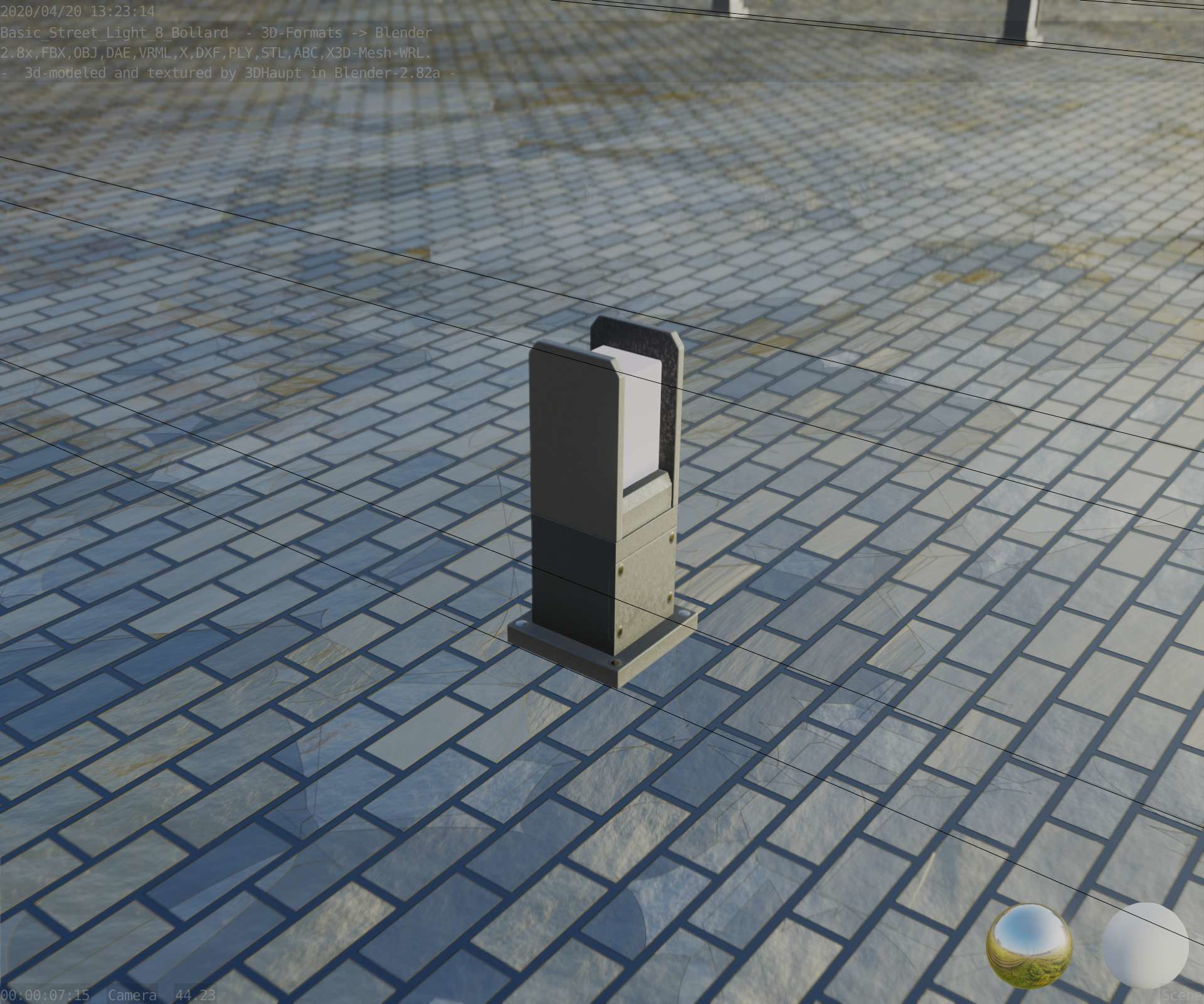 Street Light 8 Bollard 350mm Basic Version 1 Low-poly 3D model_11