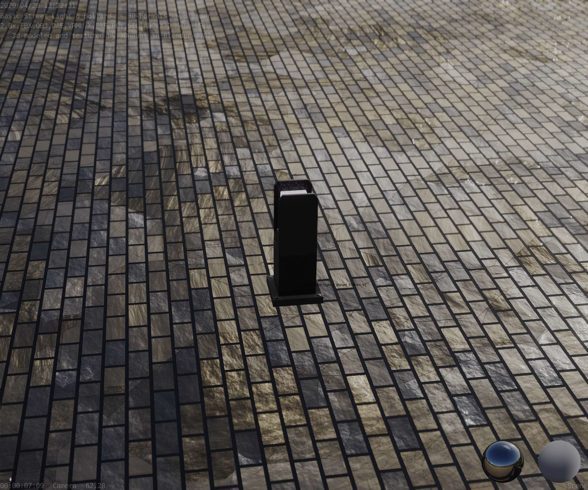 Street Light 8 Bollard 350mm Basic Version 1 Low-poly 3D model_5
