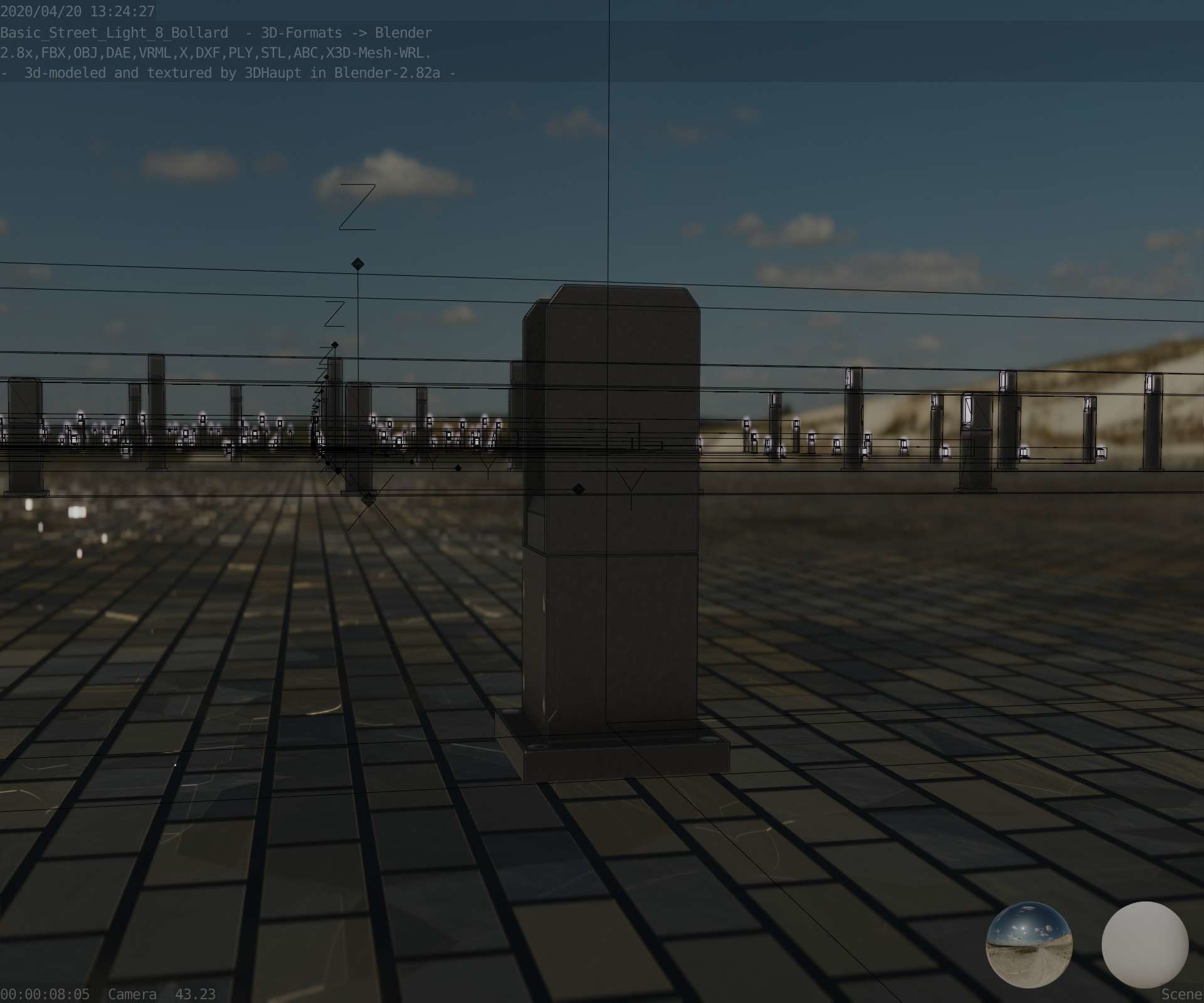 Street Light 8 Bollard 350mm Basic Version 1 Low-poly 3D model_97