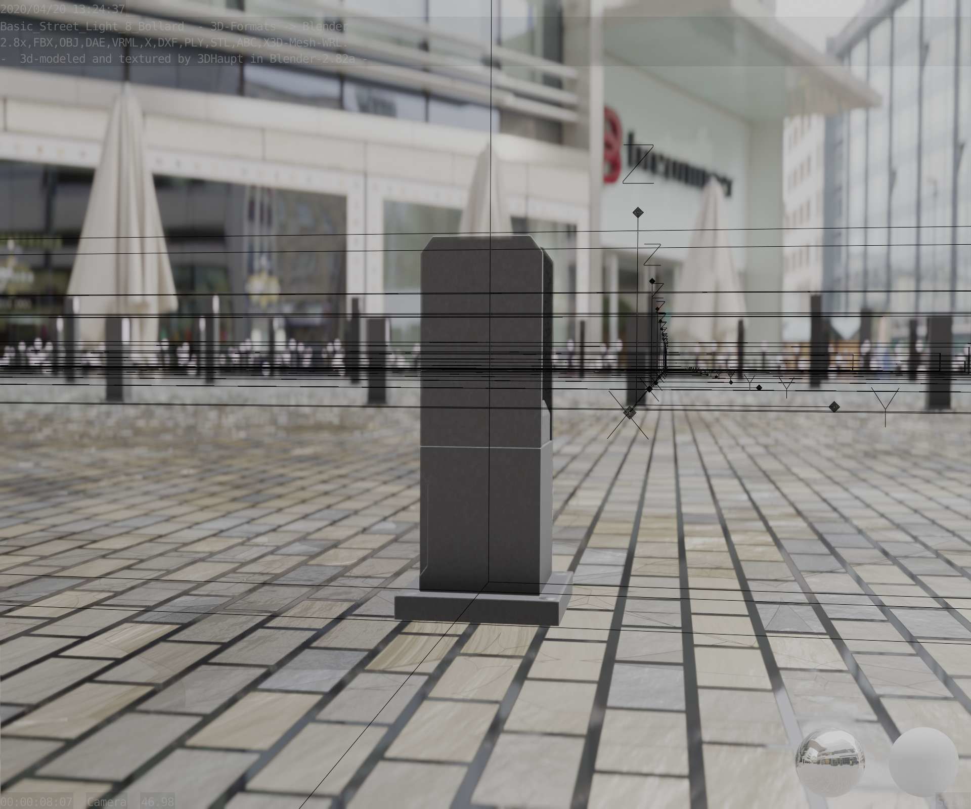 Street Light 8 Bollard 350mm Basic Version 1 Low-poly 3D model_99