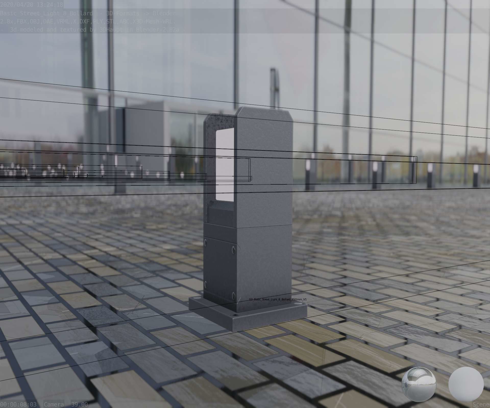 Street Light 8 Bollard 350mm Basic Version 1 Low-poly 3D model_23