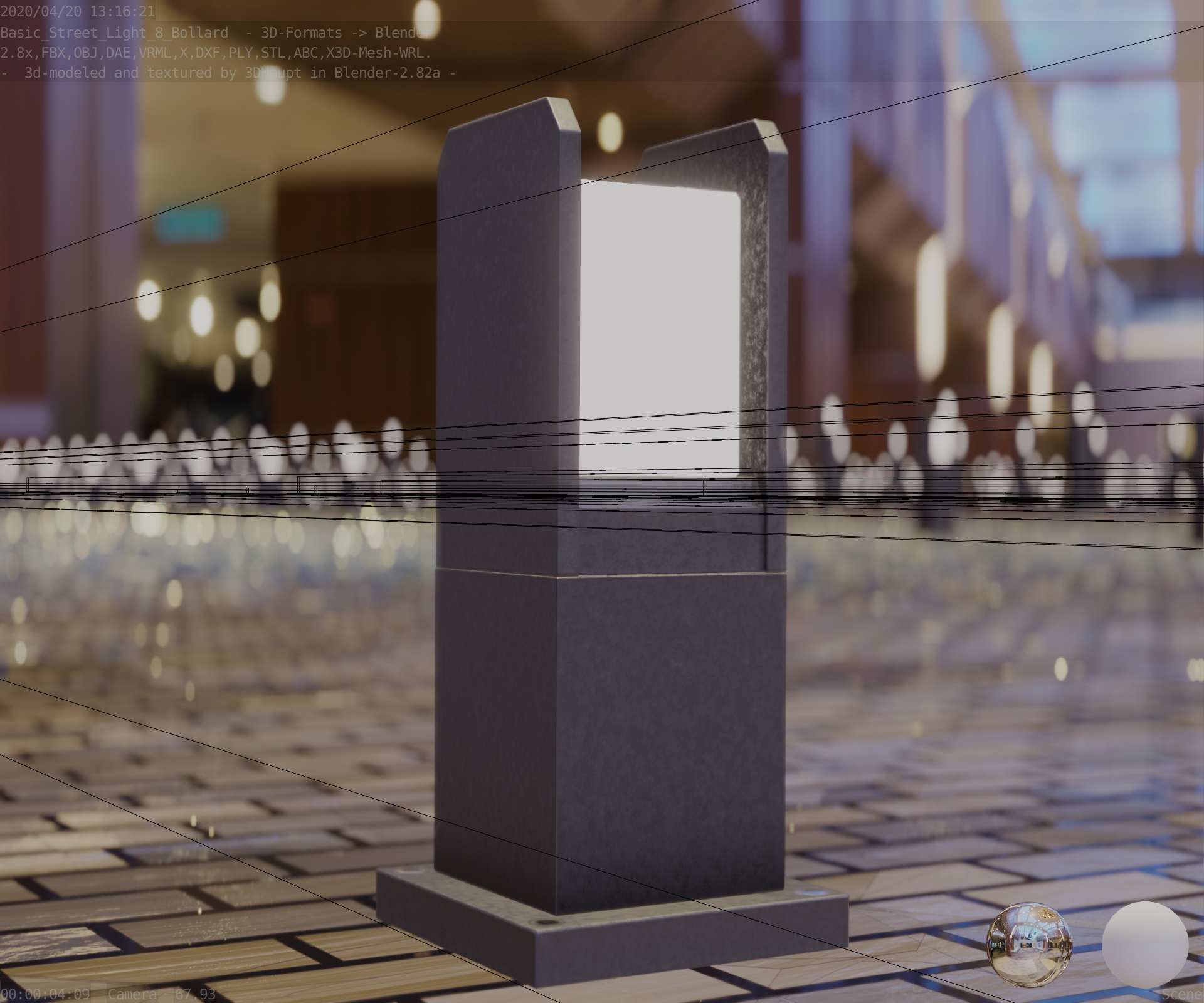 Street Light 8 Bollard 350mm Basic Version 1 Low-poly 3D model_29