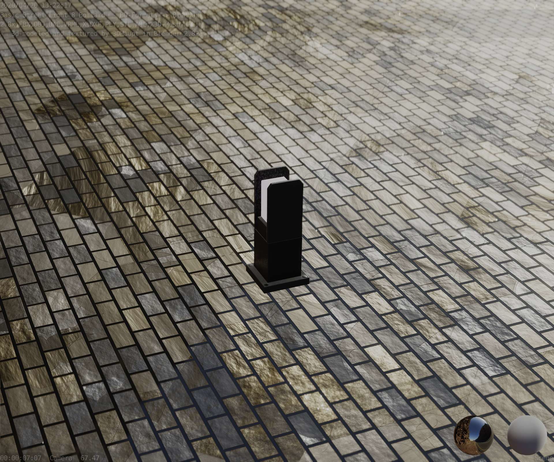 Street Light 8 Bollard 350mm Basic Version 1 Low-poly 3D model_3