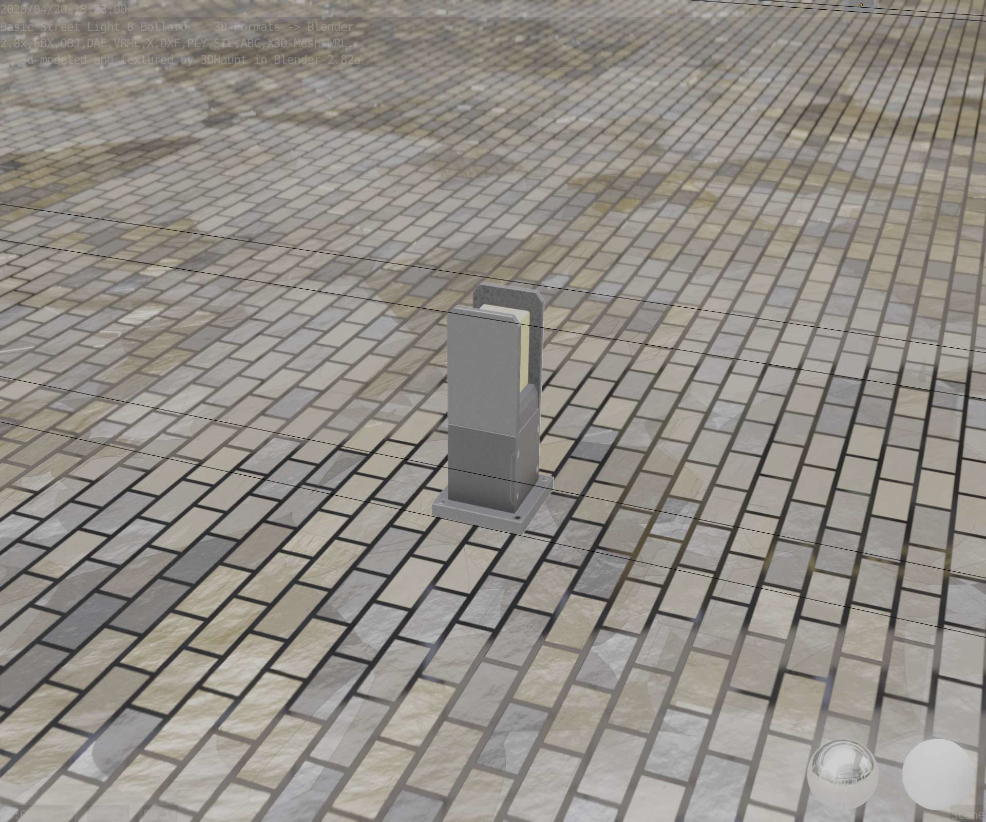 Street Light 8 Bollard 350mm Basic Version 1 Low-poly 3D model_9
