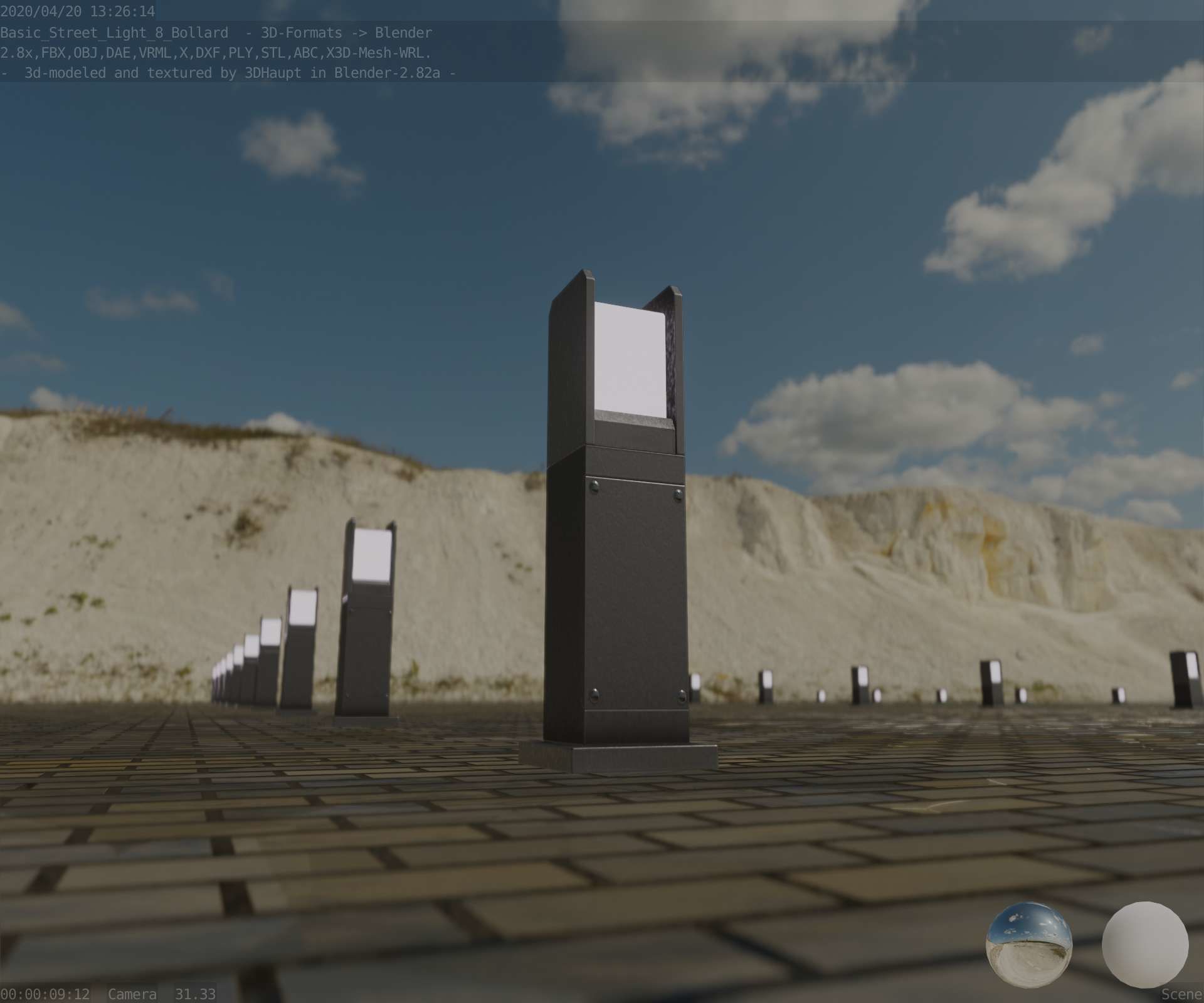 Street Light 8 Bollard 500mm Basic Version 1 Low-poly 3D model_34