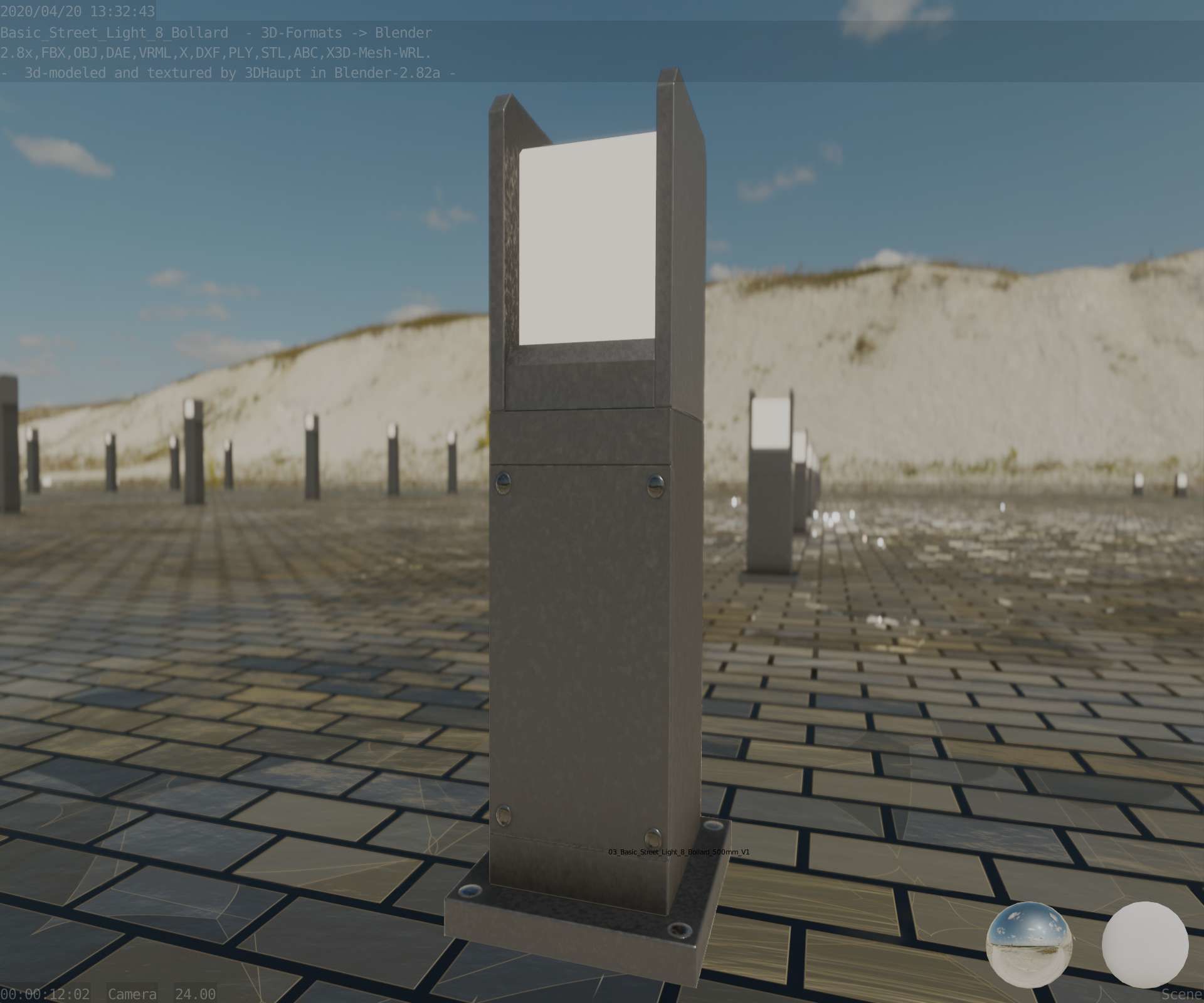 Street Light 8 Bollard 500mm Basic Version 1 Low-poly 3D model_90