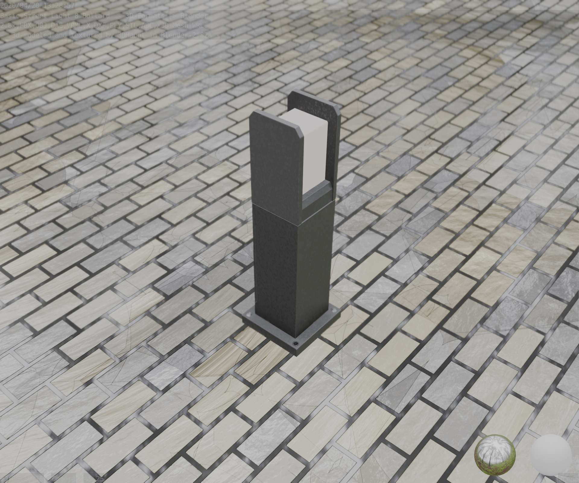 Street Light 8 Bollard 500mm Basic Version 1 Low-poly 3D model_55