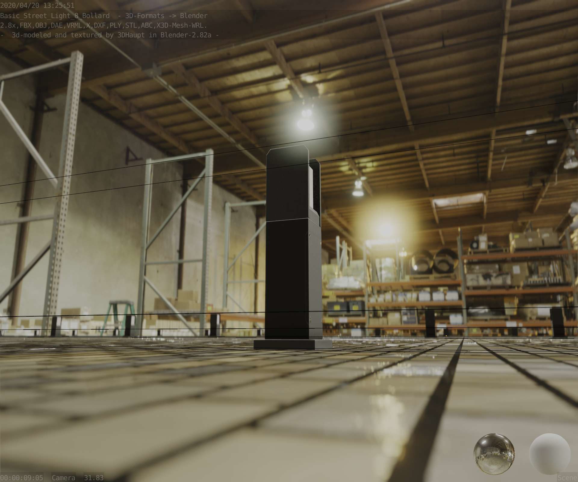 Street Light 8 Bollard 500mm Basic Version 1 Low-poly 3D model_9