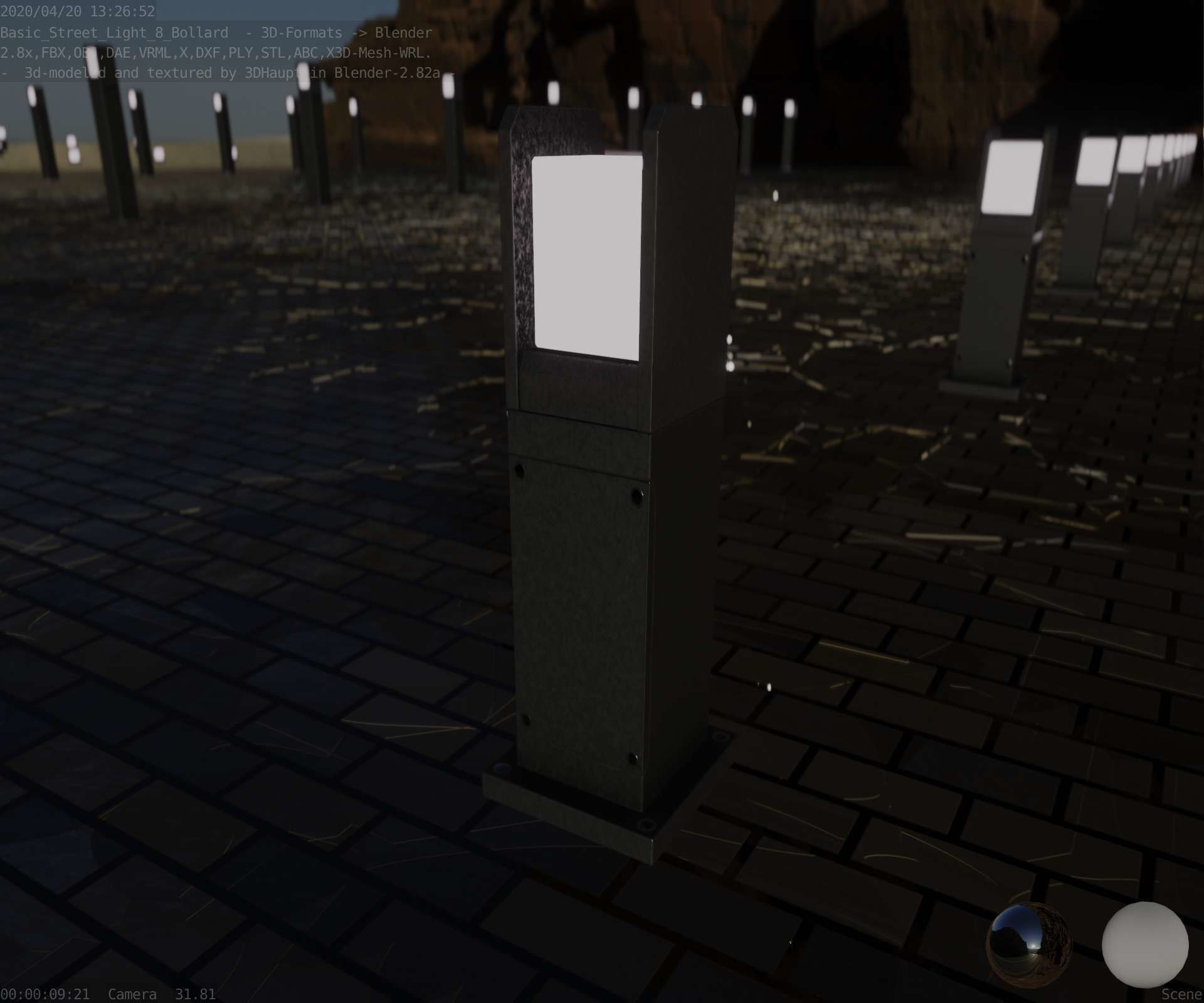 Street Light 8 Bollard 500mm Basic Version 1 Low-poly 3D model_37