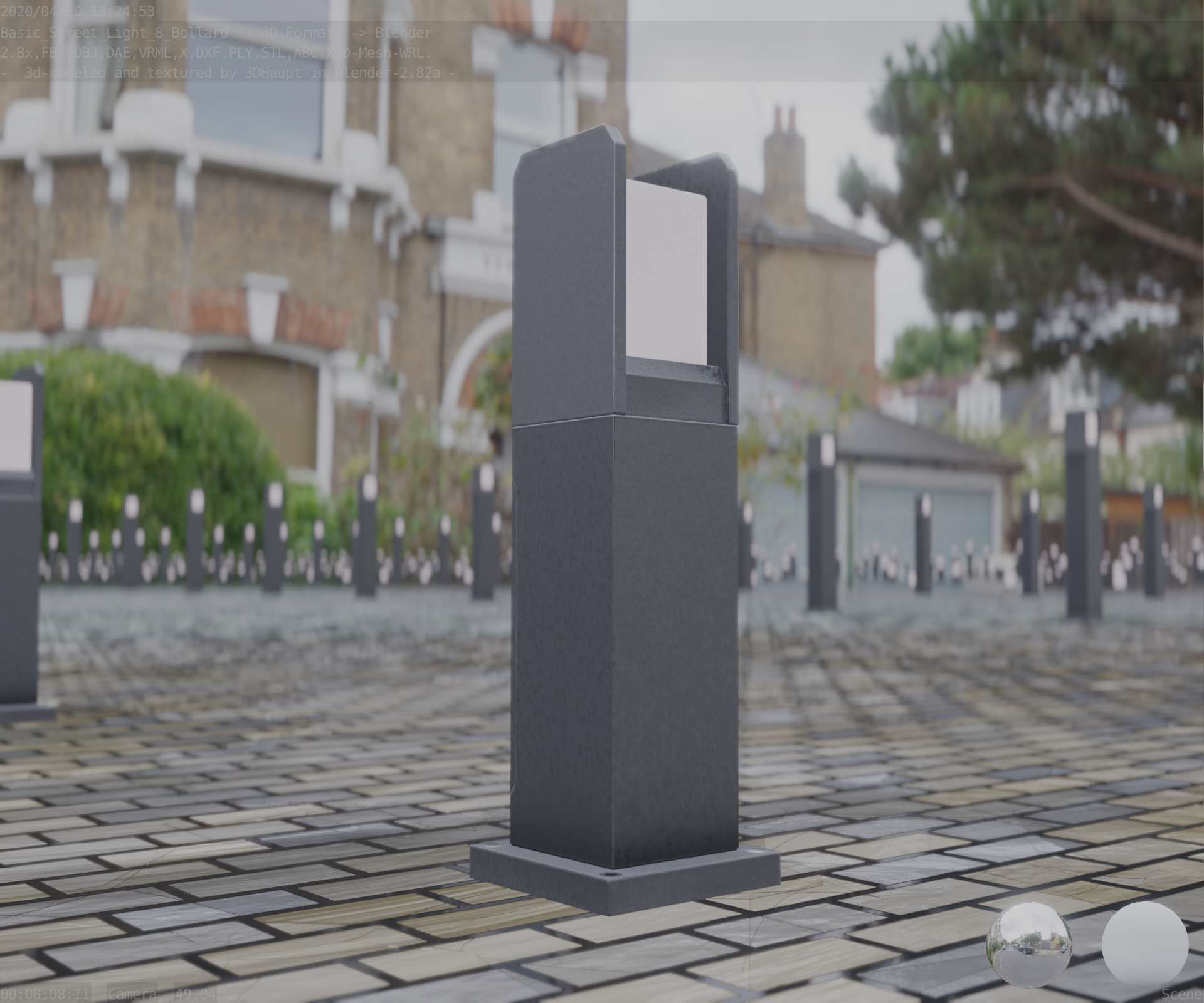 Street Light 8 Bollard 500mm Basic Version 1 Low-poly 3D model_13