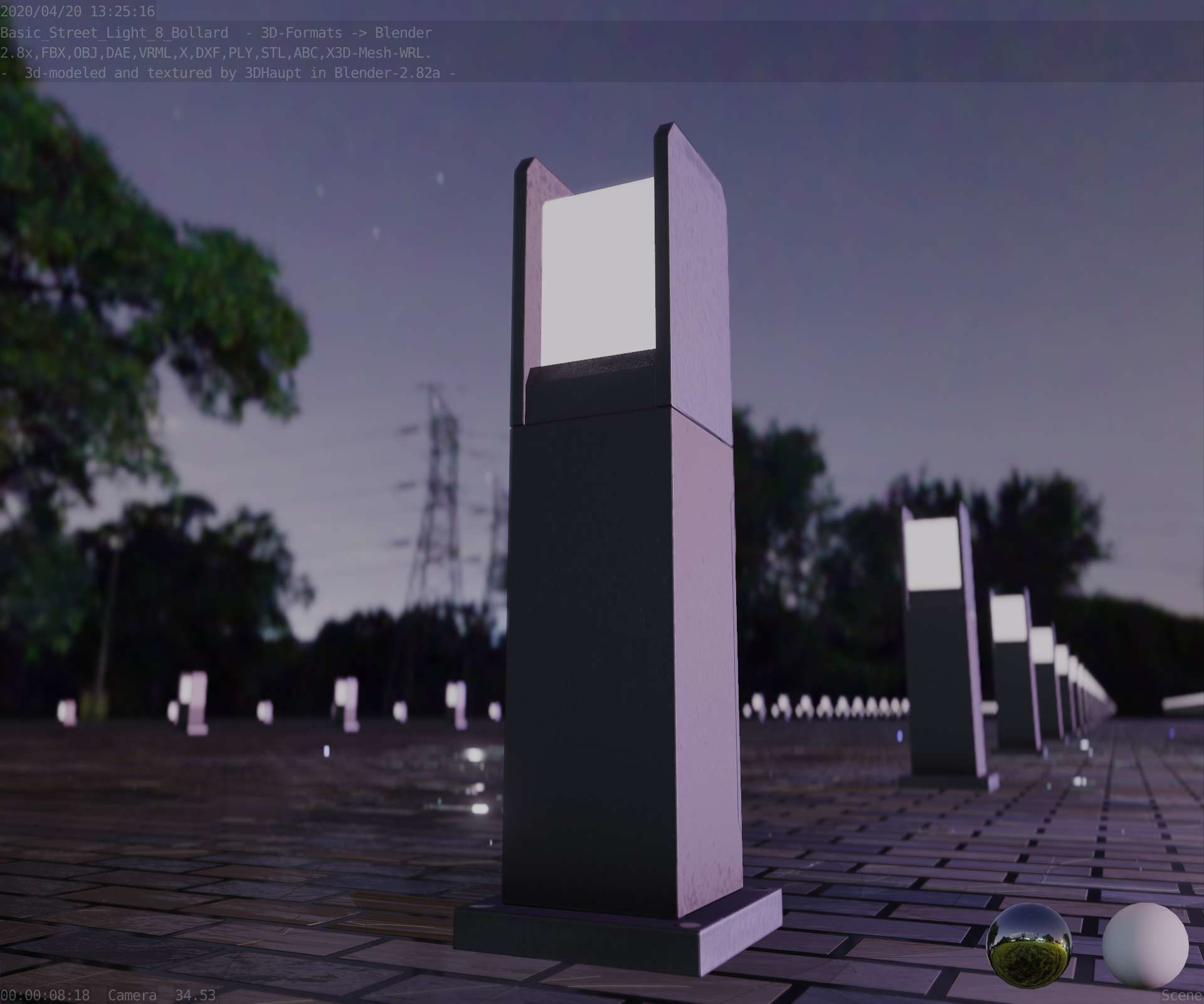 Street Light 8 Bollard 500mm Basic Version 1 Low-poly 3D model_19