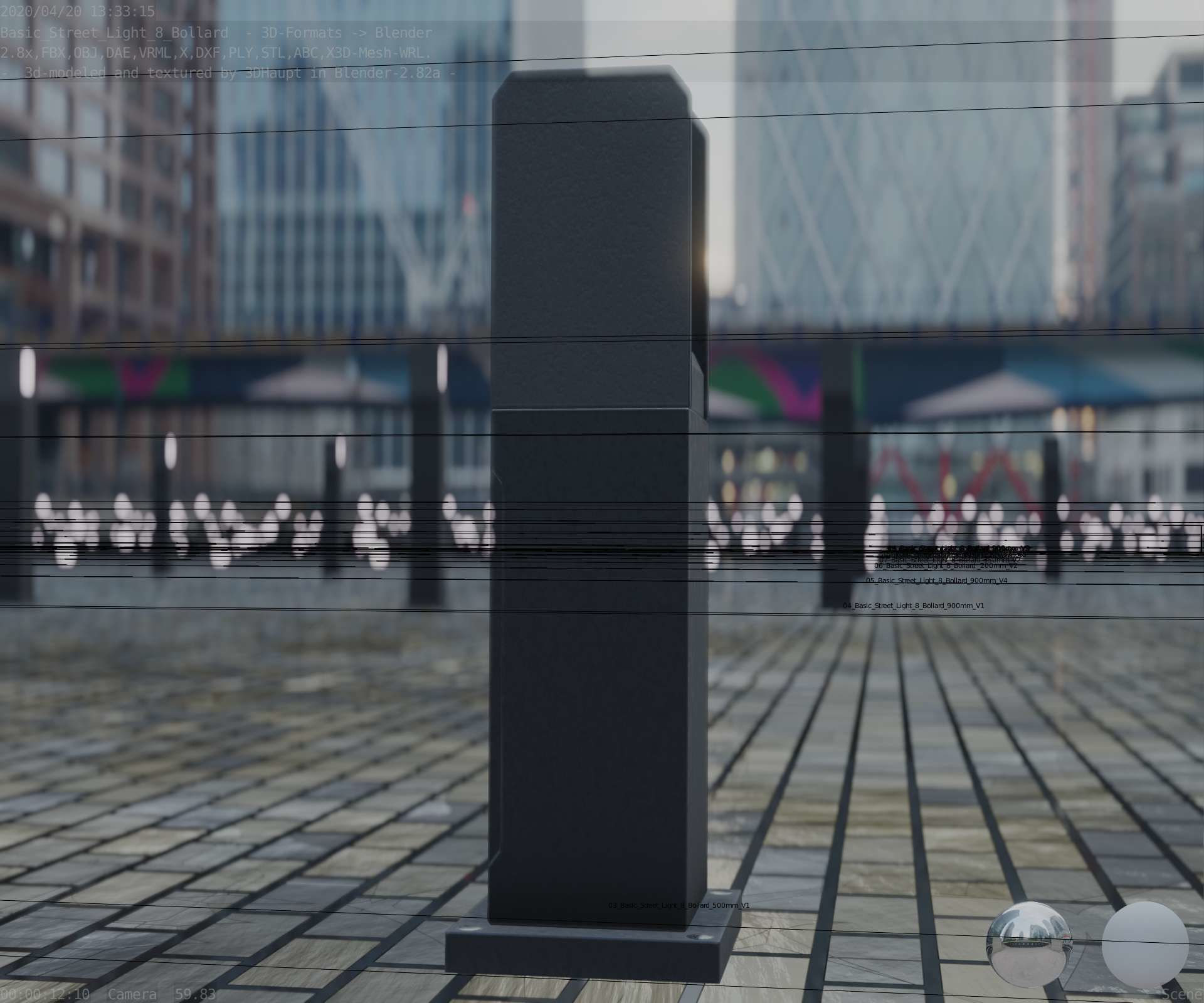 Street Light 8 Bollard 500mm Basic Version 1 Low-poly 3D model_98