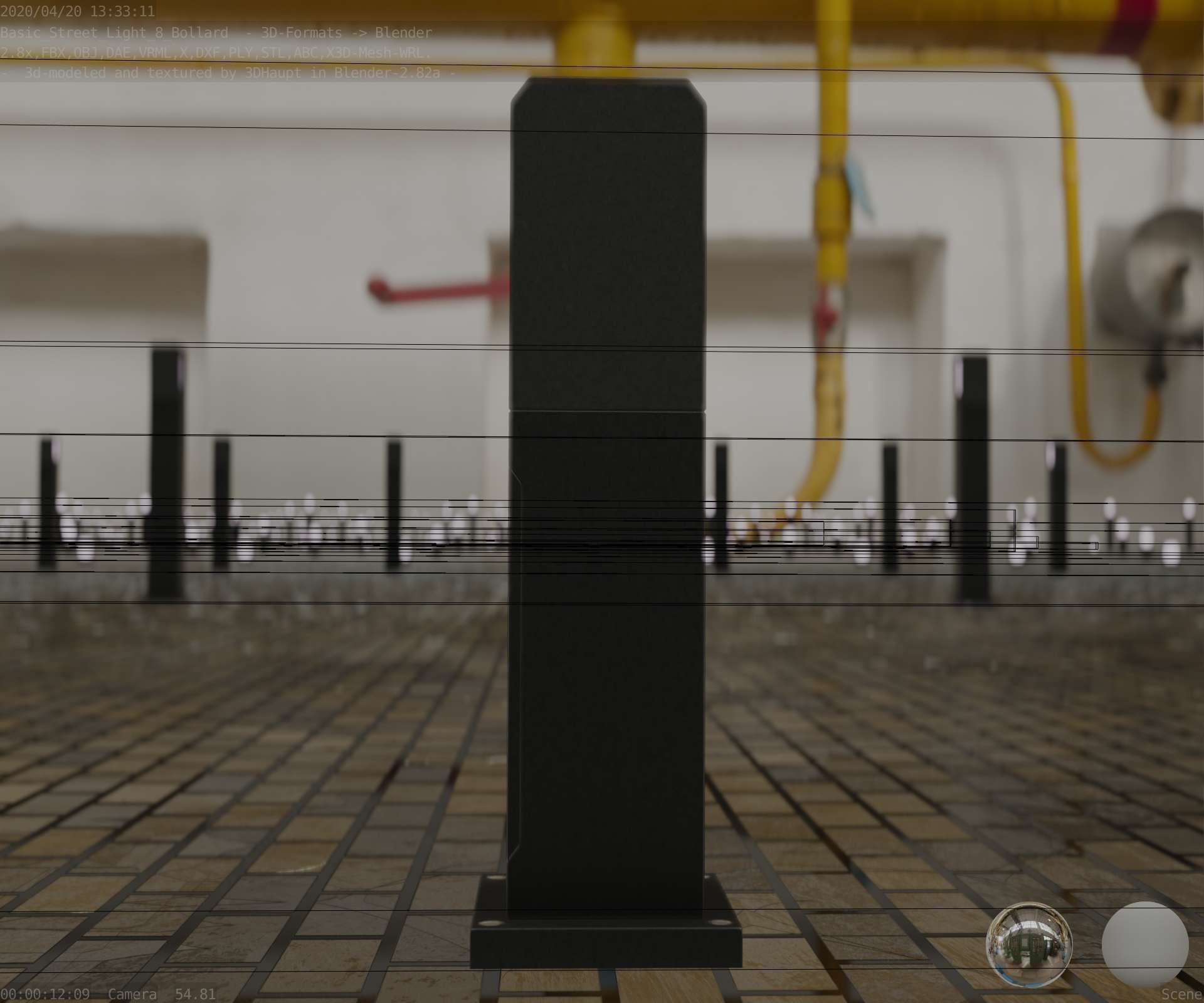 Street Light 8 Bollard 500mm Basic Version 1 Low-poly 3D model_97