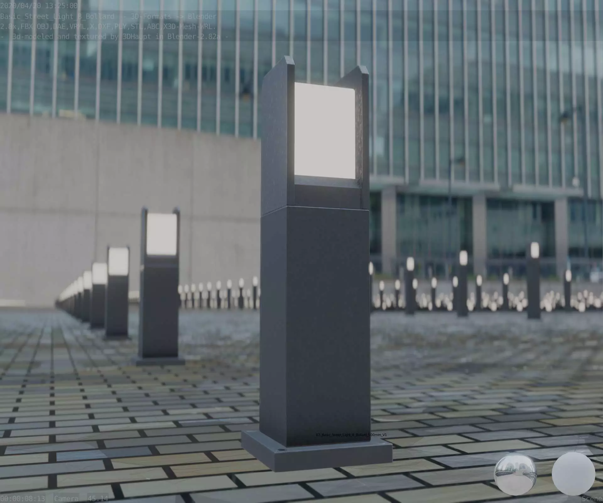 Street Light 8 Bollard 500mm Basic Version 1 Low-poly 3D model_0