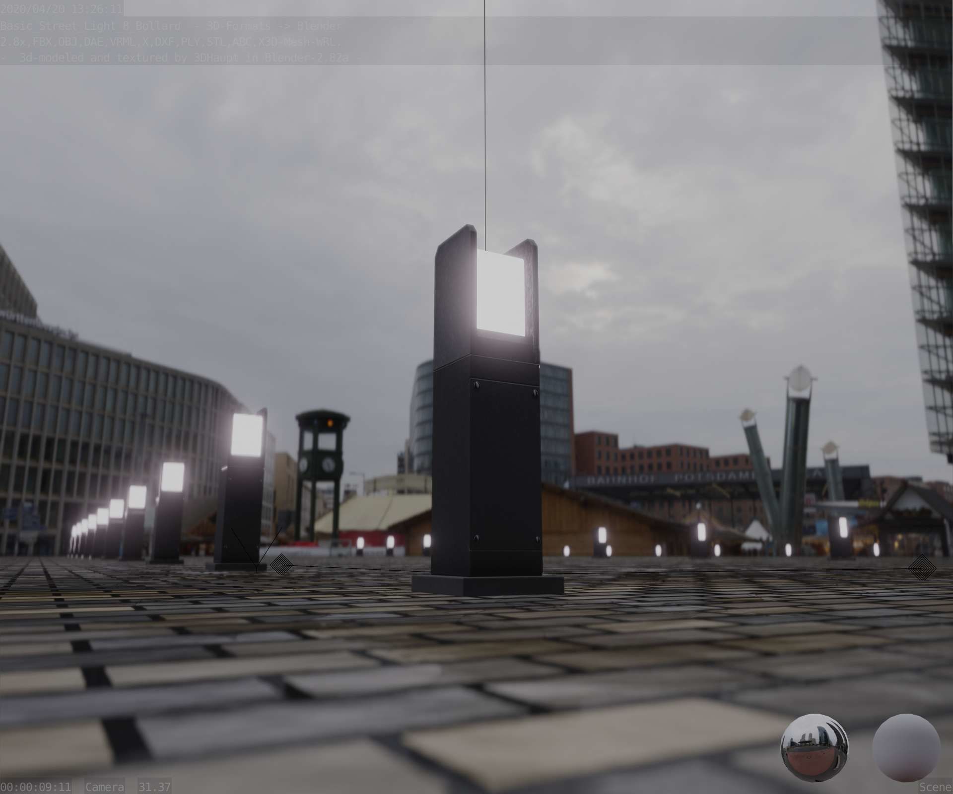 Street Light 8 Bollard 500mm Basic Version 1 Low-poly 3D model_33